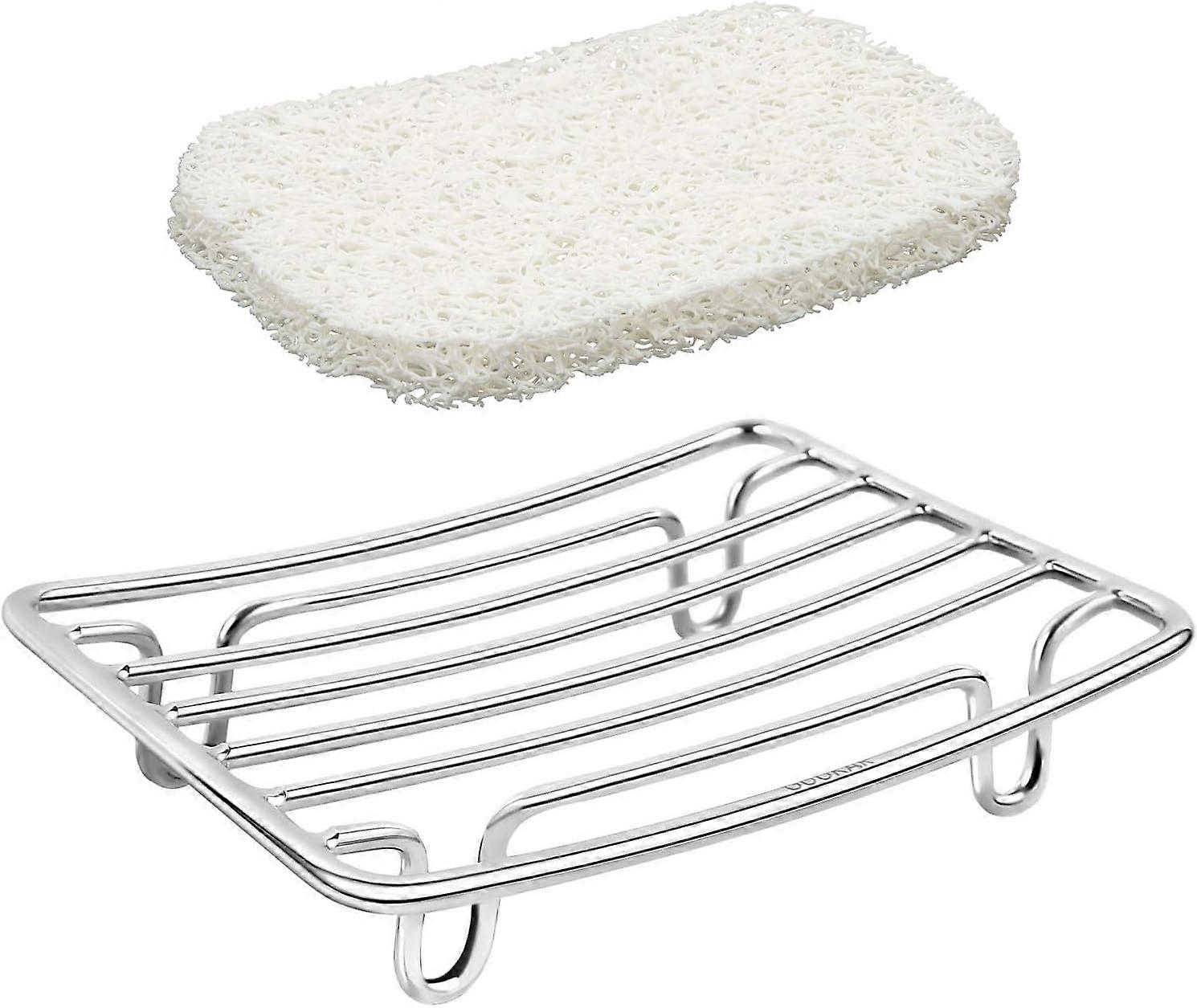 Bathroom Soap Dish Holder Stainless Steel Rustproof Self-Draining with White Soap Protector Pad