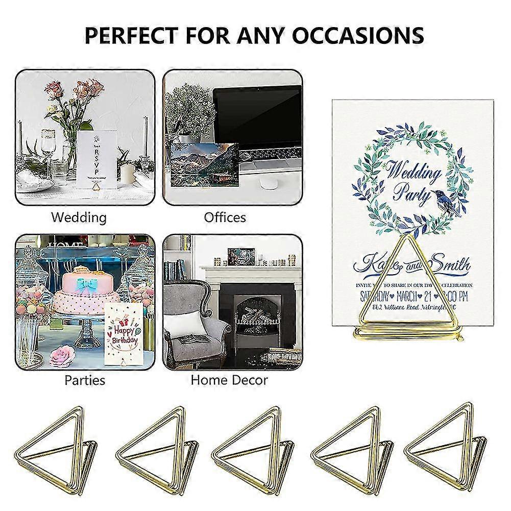 10pcs Metal Geometric Business Card Holder Party Triangle Display Stand Desktop Holder