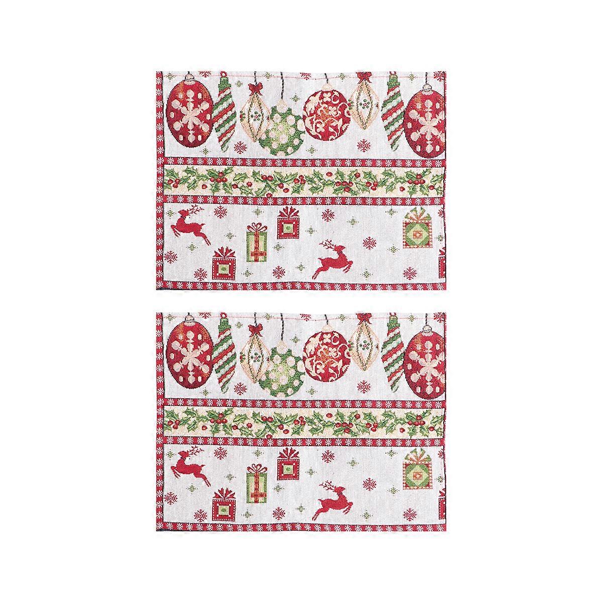 2Pcs Christmas Themed Pattern Placemat Creative Heat Insulation Mat Table Decor