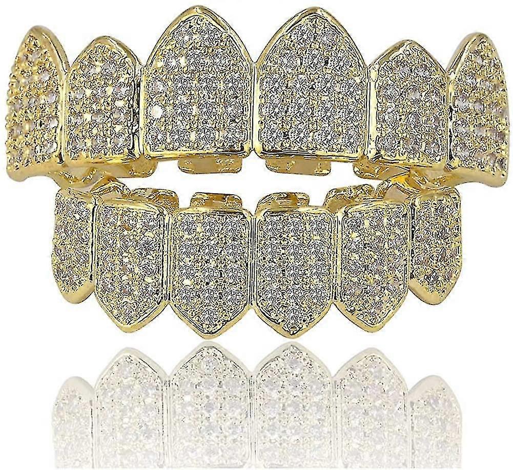 18k επιχρυσωμένο Macro Pave Cz Iced-out Grillz με επιπλέον μπάρες χύτευσης-ykc
