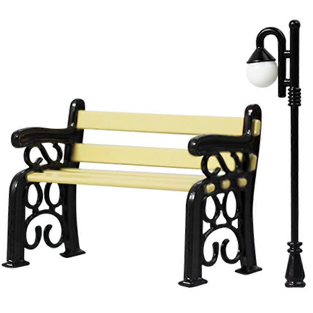 1 Set of Mini Street Light Miniature Bench Model Miniature Park Bench Street Lantern Post