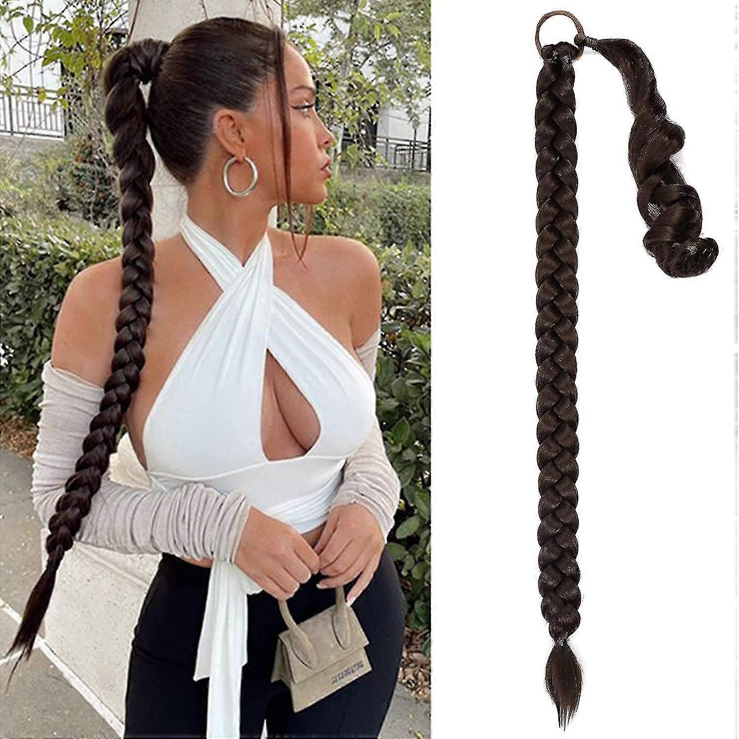 Long Diy Braided Ponytail Extension, 34inch Blonde Ponytail Extension With Hair Tie Straight Wrap Around Hair Extensions Ponytail Natural Soft Synthet