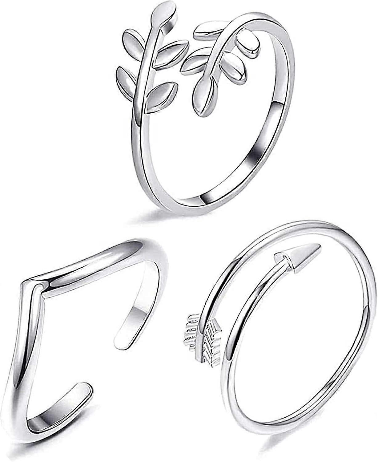 3pcs Adjustable Open Rings Set, Stackable Rings Adjustable Finger Rings Solid Sterling Silver Thumb Ring Joint Ring Tail Ring Silver Toe Rings Kn