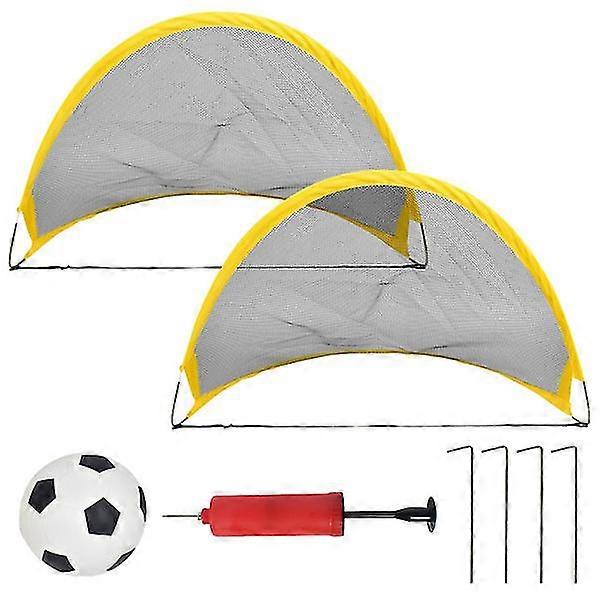 Football Plaything Set 2 Pcs Mini Kids Soccer Goal Net With 1pc Football 1pc Inflator And 4 Pcs Iron Nail For Kids Outdoor Training Game Toy (68cm Net