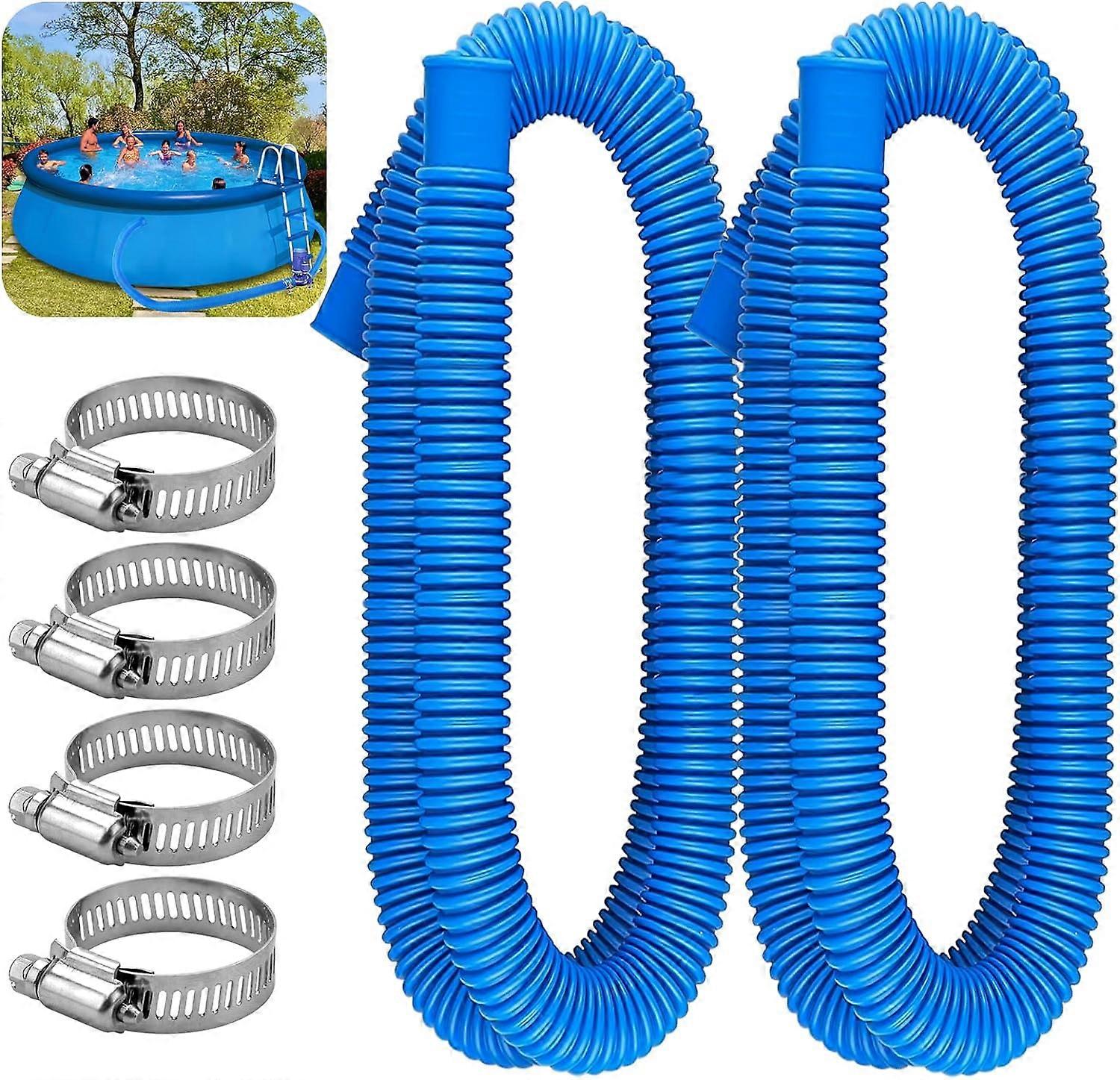 Swimming Pool Hose Replacement Hose Replacement Hose of Swimming Pool Filter Pump with 4 Metal Connecting Rings (Blue)