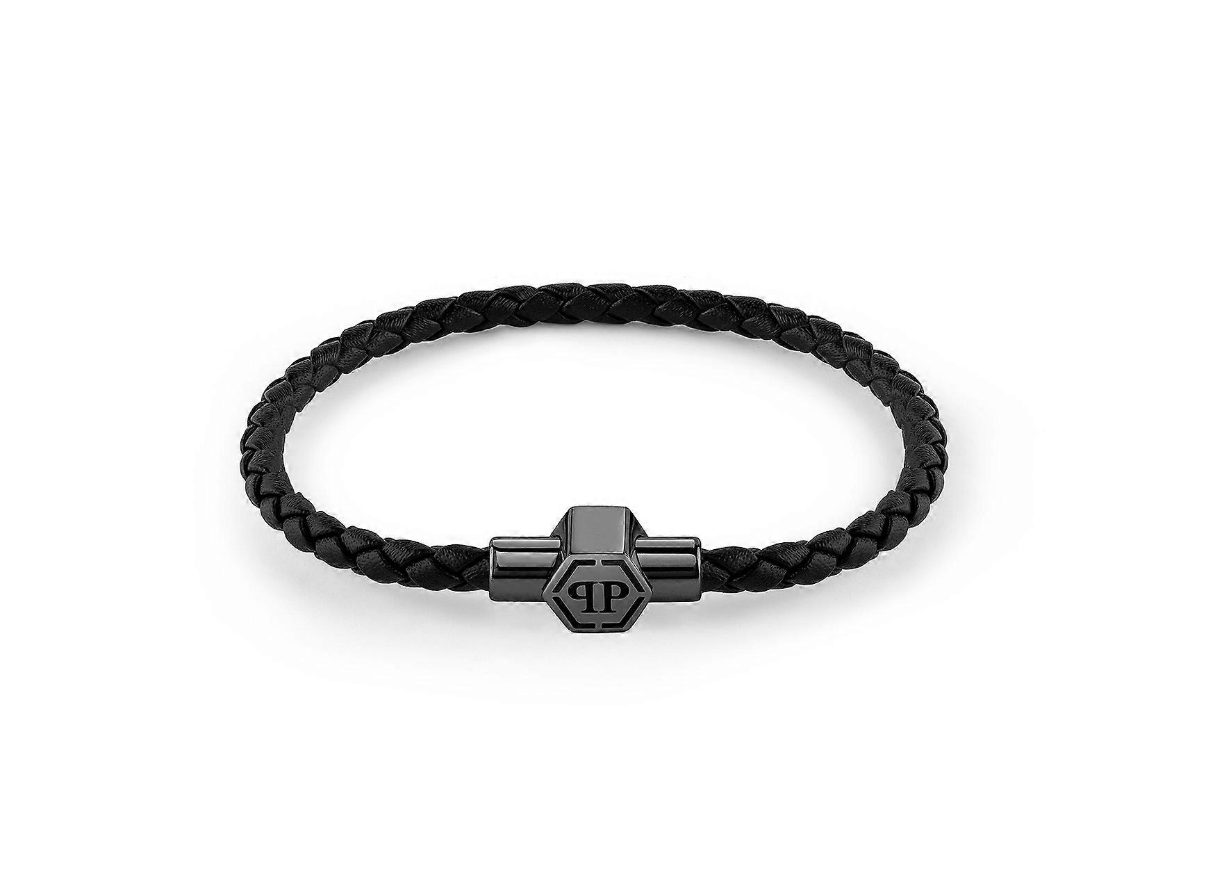 Philipp Plein Men's Bracelet Leather Stainless Steel IP Gun PLEIN ENIGMA L PJOEA06BL