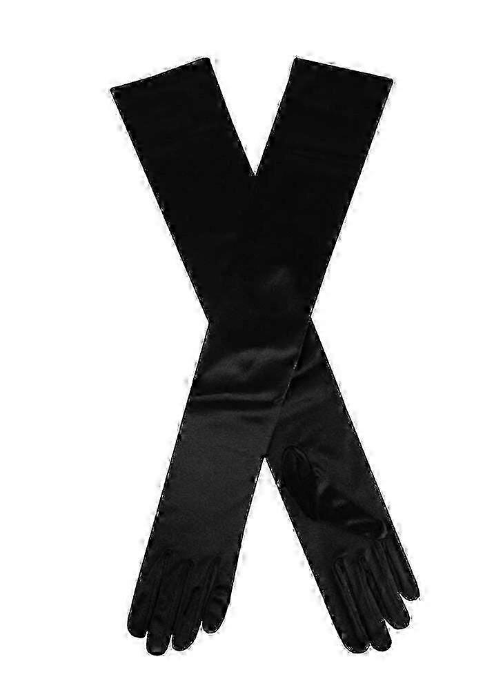 Womens Long Opera Satin Gloves In Black