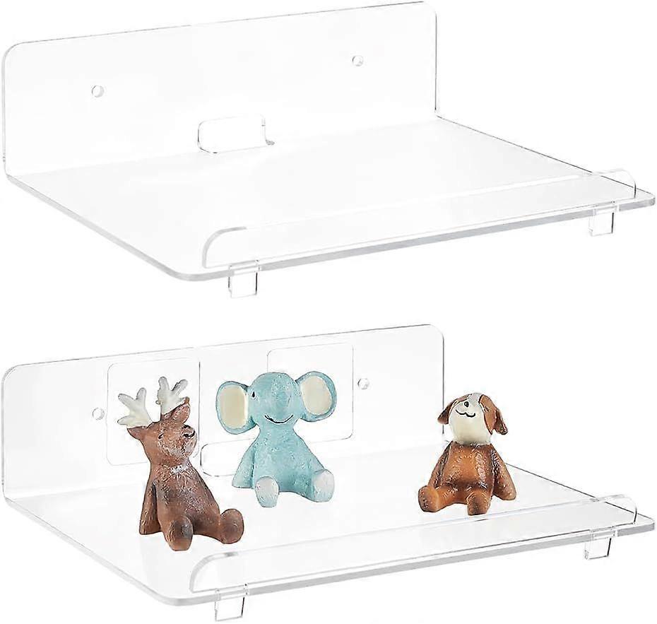 2 pcs Wall Shelves Hanging Shelves Acrylic Floating Shelves Adhesive Wall Display Shelf Stand for Plant Pot, Speaker, Security Camera, Figures in Offi