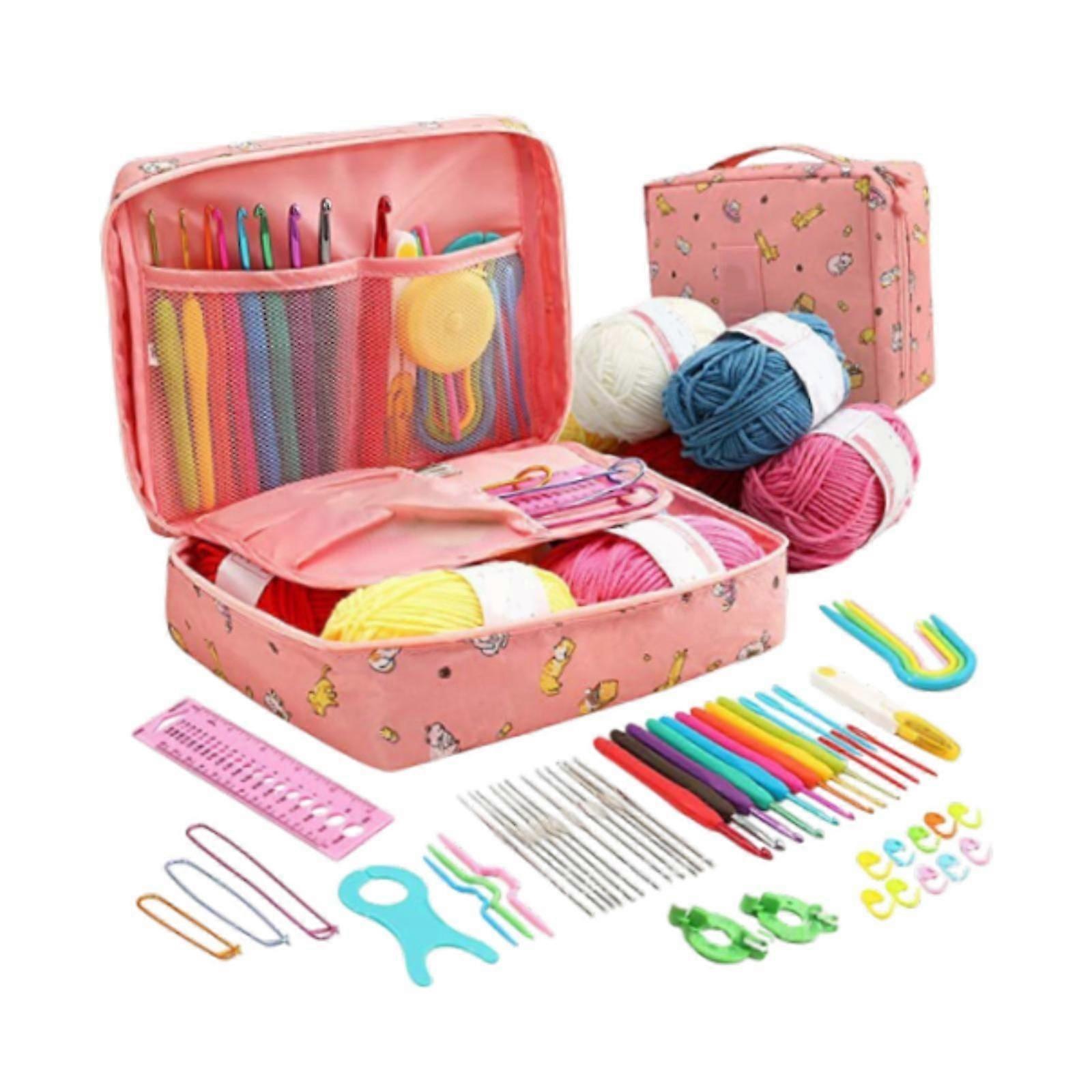 58Pcs Crochet Kit for Beginners with Storage Bag Travel Learn to Crochet Set Pink