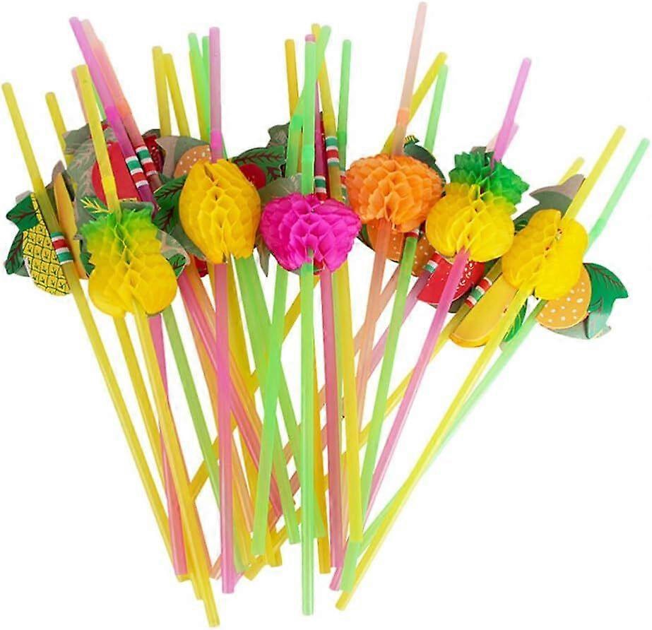 30 Fruit-Shaped Honeycomb Fluorescent Drinking Straws for Parties