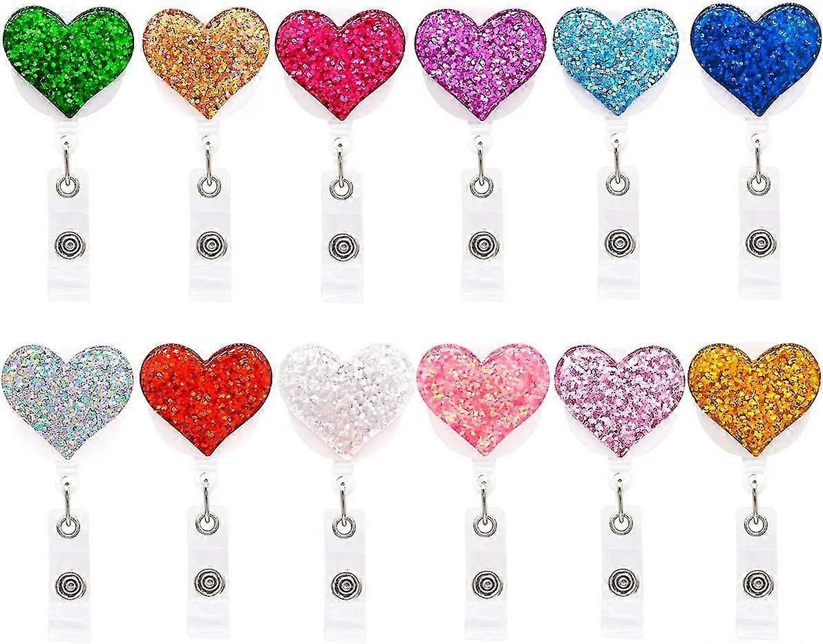 10 Pa Bling Heart Retractable Badge Reel, Id Badge Holder With Alligator Clip, Lightweight, 24" Easy Retracting Cordcolor Random,7492
