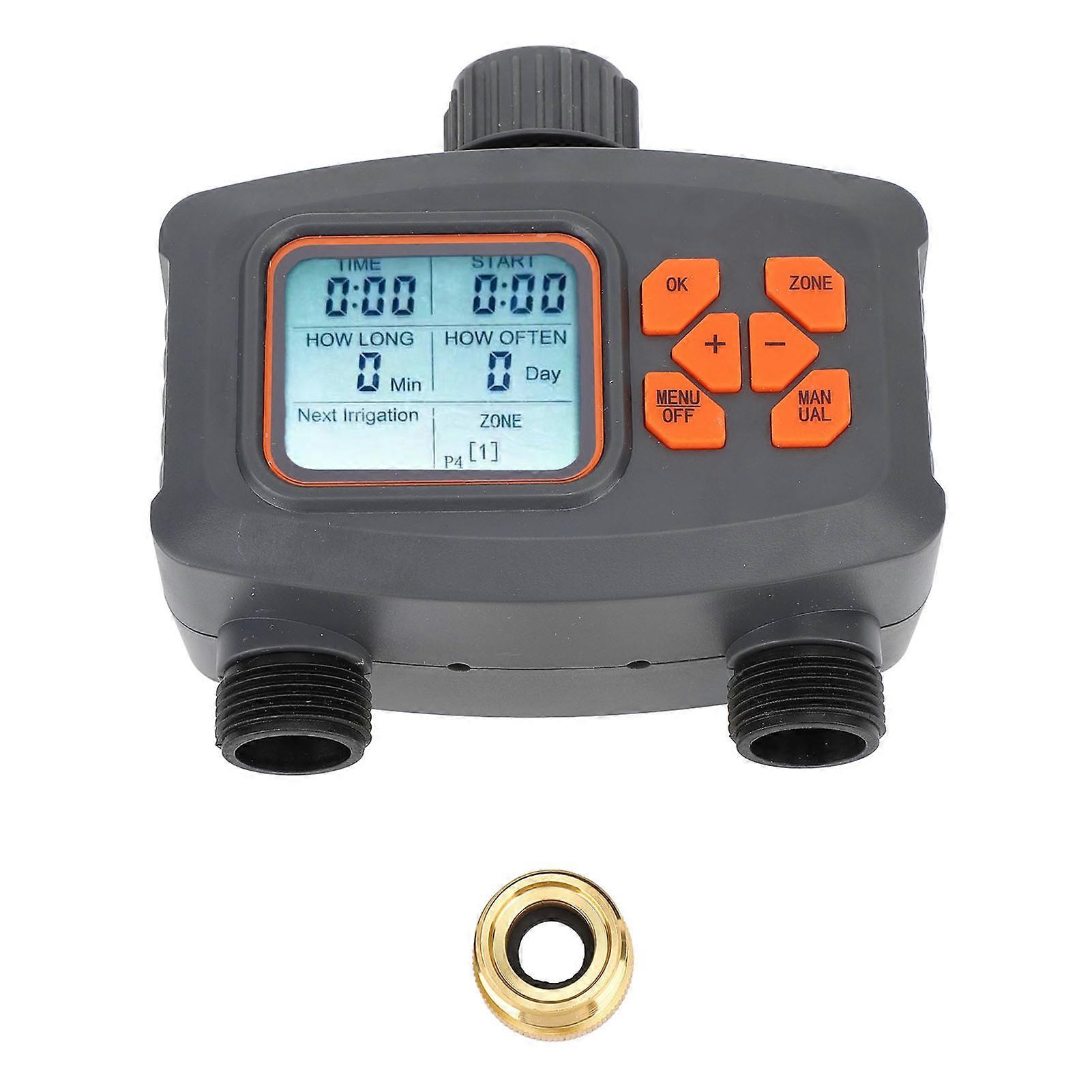 2 Outlet Hose Watering Timer 2 Zone Sprinkler Timer with Rain Sensor Automatic Irrigation Controller with G3/4 Male to G1/2 Female Adapter