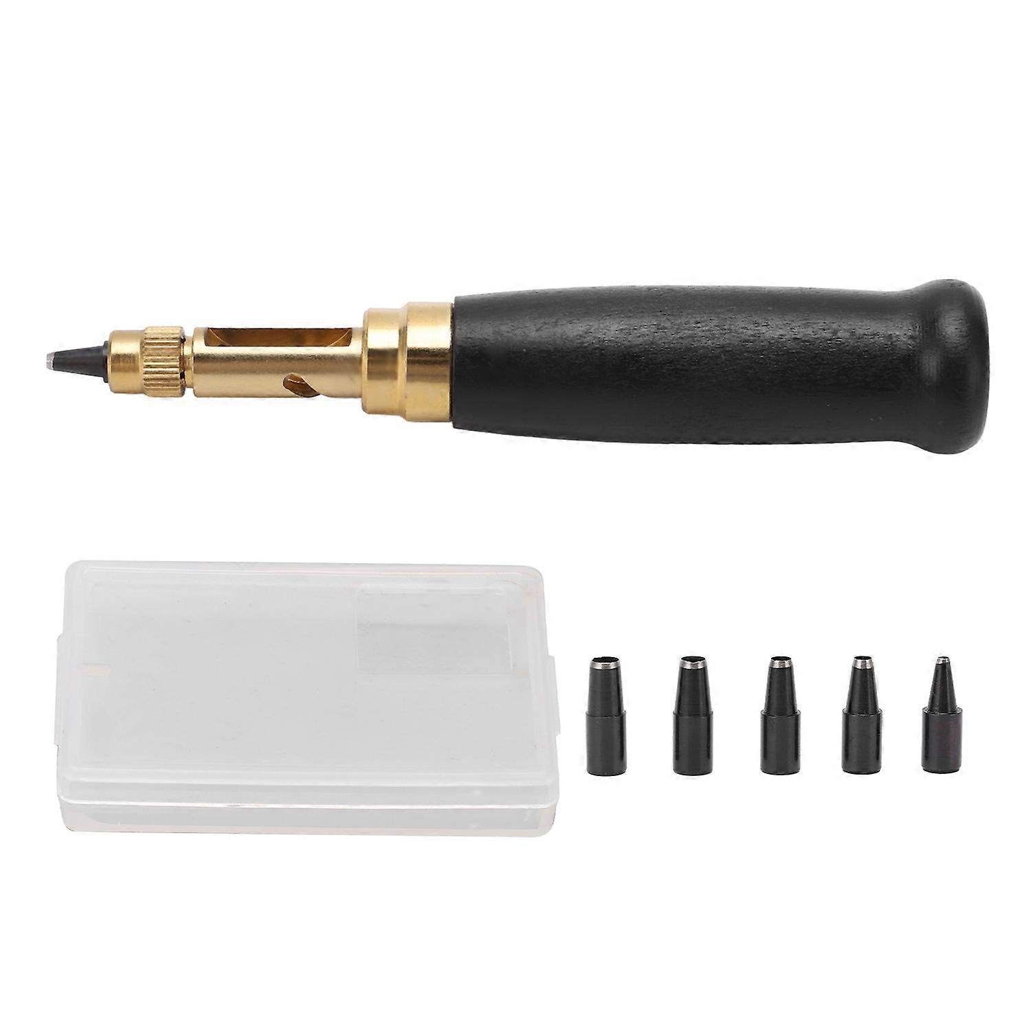Screw Hole Punch Wooden Handle Automatic Leather Tool with 6pcs Tips Set Kit for DIY