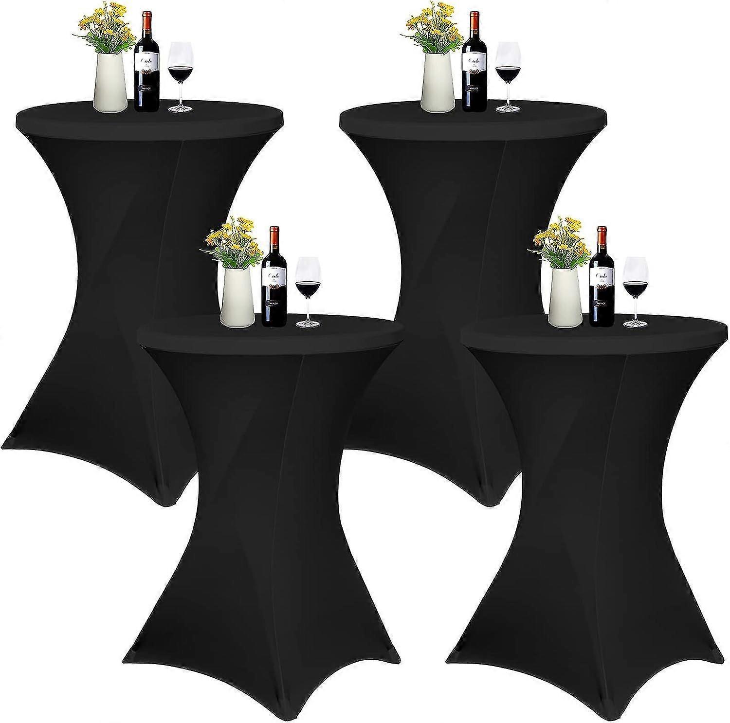 Set of 4 Stretchy Square Corner Cocktail Spandex Tablecloth 81x110cm Black Fitted for High Table, Round Cocktail Table Cloth(Black)