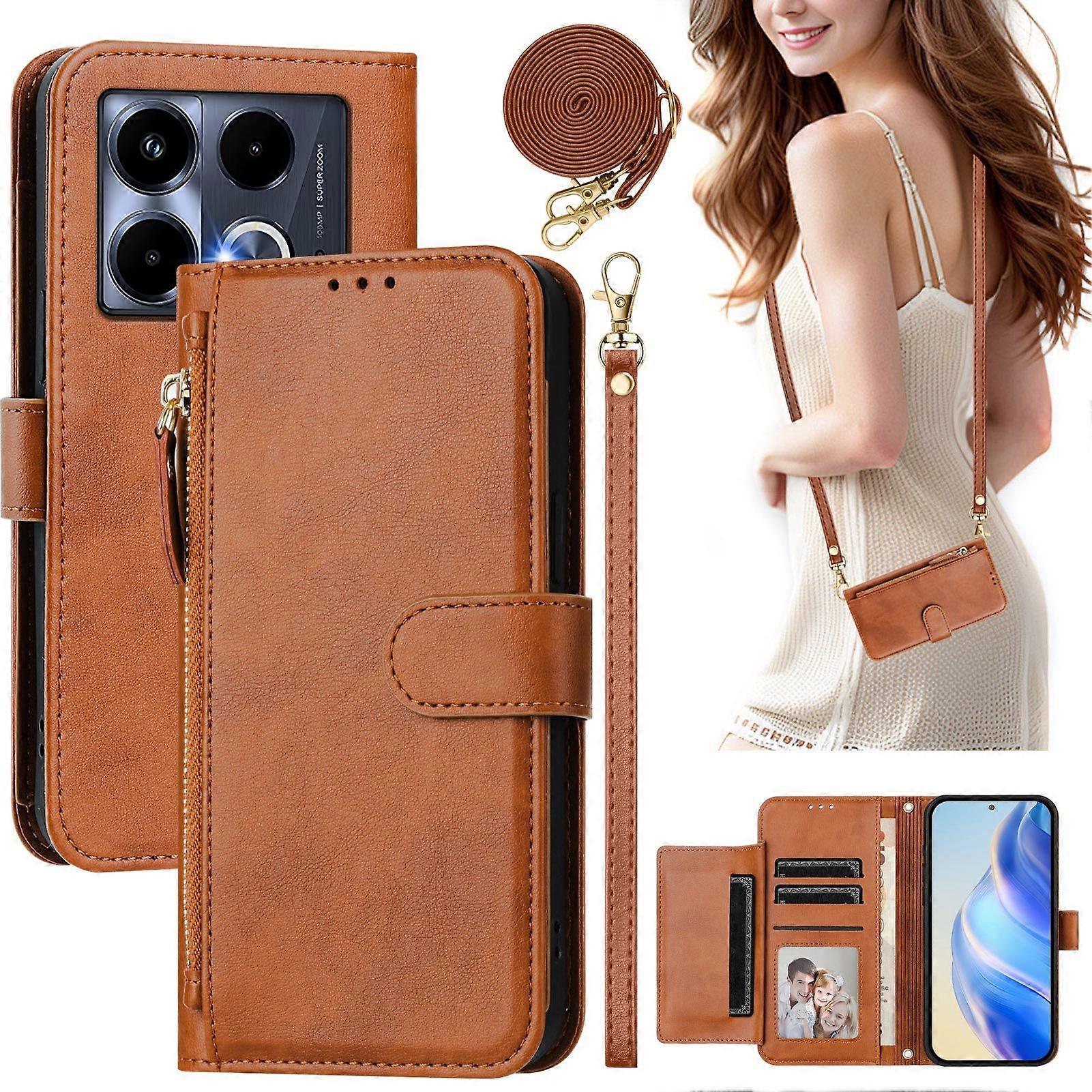 Flip Case for Infinix Note 40 5G Protection Soft PU Leather Zipper Wallet Cover with Card Holder and Long Strap
