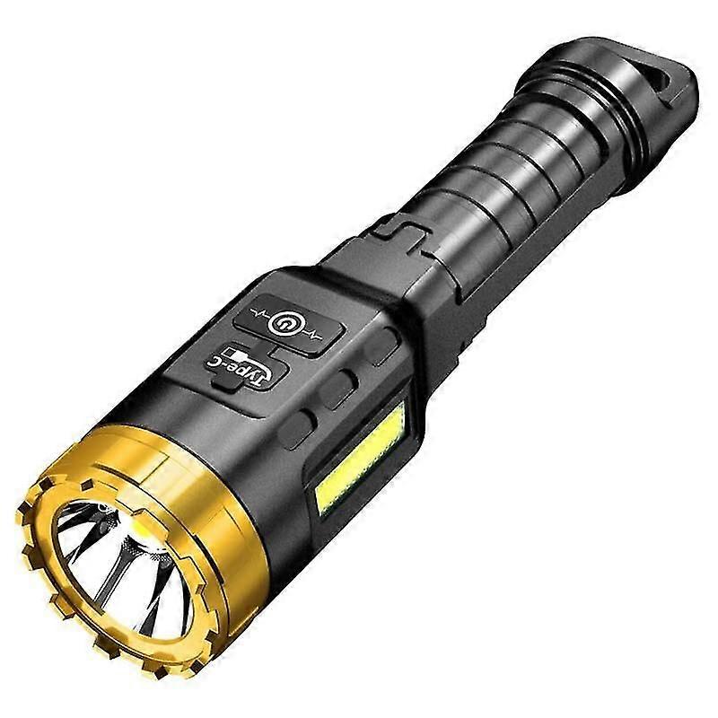 LED + cob 500 מ 'לטווח ארוך ABS חזק פנס דיור עם אור צד cob סוג c USB נטענת נייד נייד מנורת לפיד