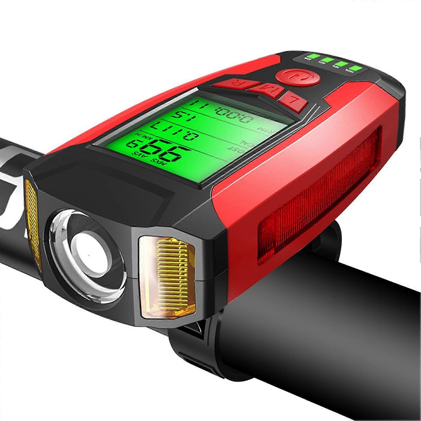 Bicycle Front Light Flashlight Cycling Headlight With Horn/speedometer(Red)