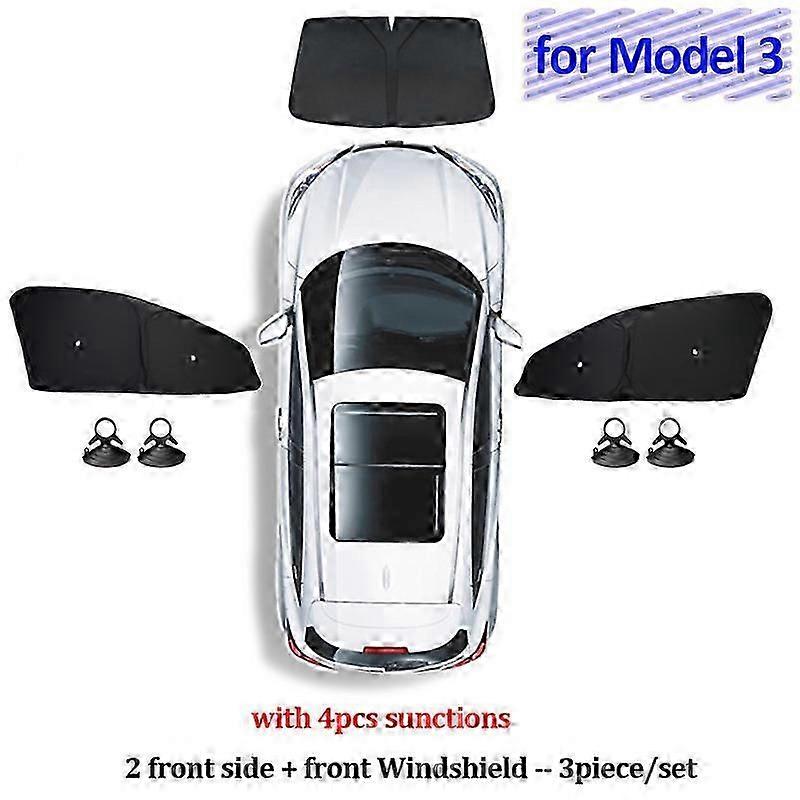 Car Sun Shade for Tesla Model 3 Y X S 2017-2023 Front Side Window Custom Sunshade Cover with Suction Rear Windshield Accessories