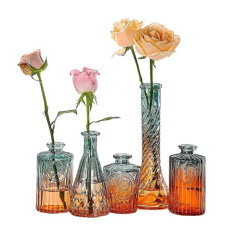 Glass Vases Five-Set Colorful Bohemian Style Glass Vase Set For Home Decor