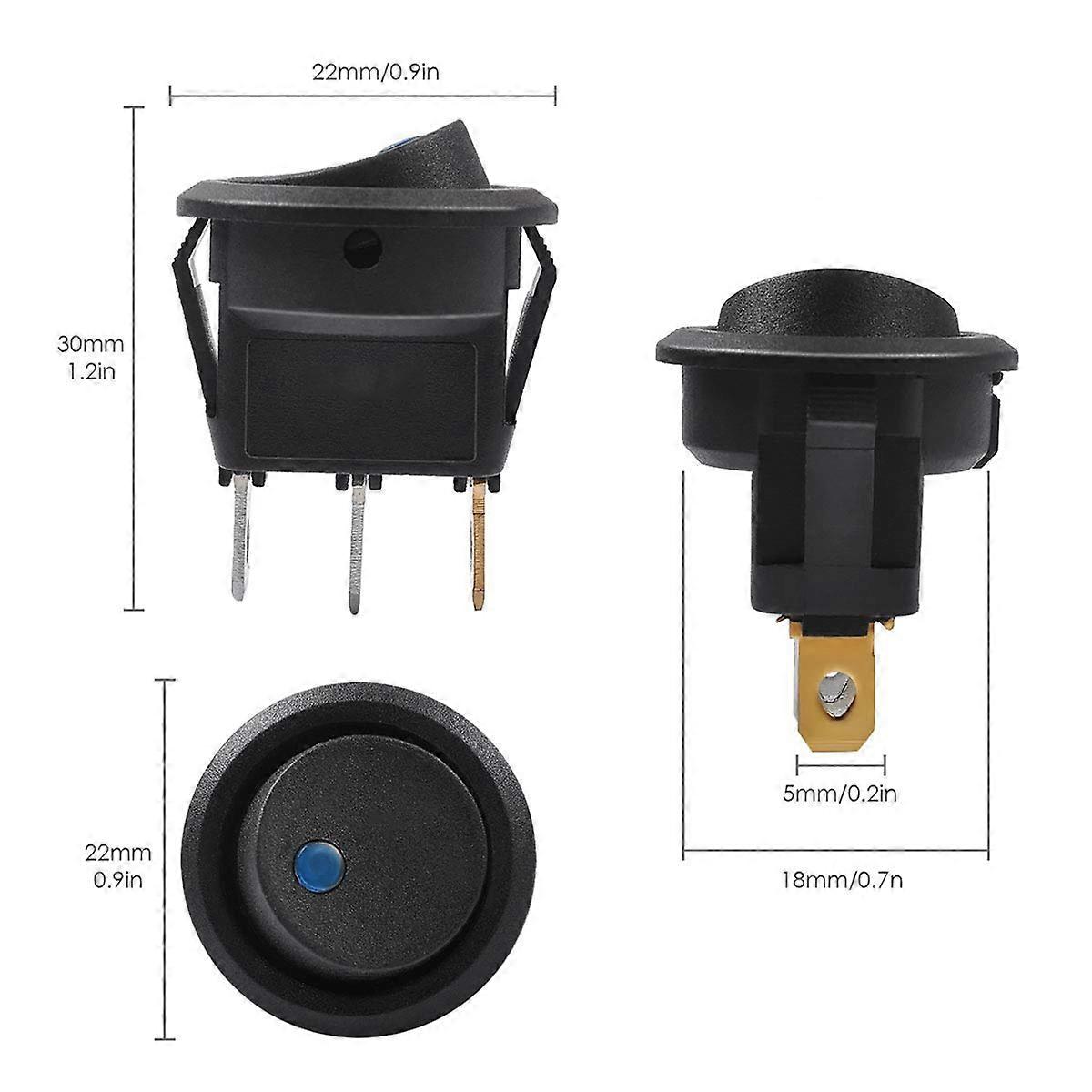 3Pc 12V 20A Rocker Toggle LED Switch Blue Light SPST On-Off Control for ...