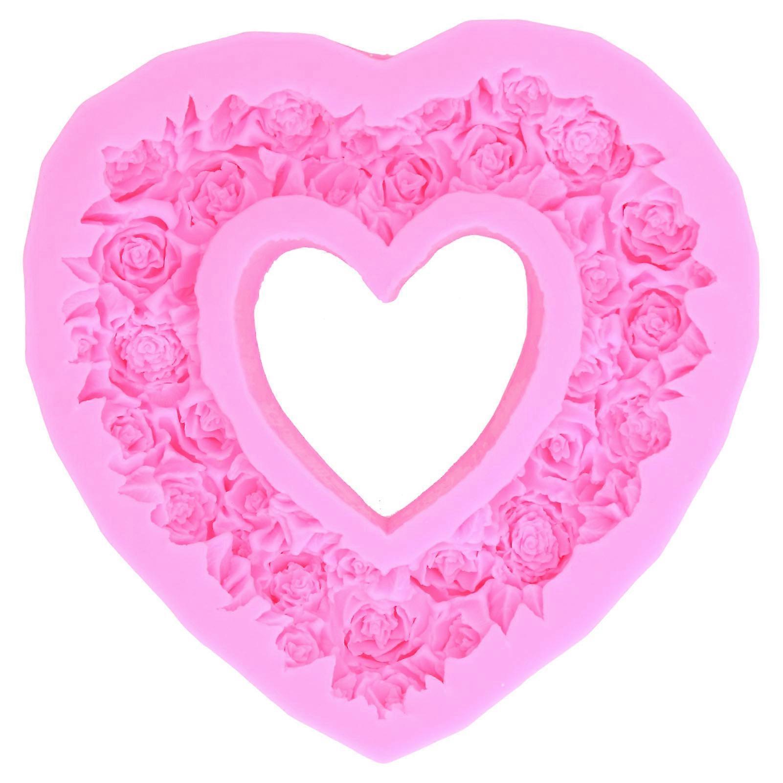 Silikon-Rosen-Kuchenform, 3D-Herzkranzform, für Hochzeit, Geburtstag, Party, Backen, Dekoration, 25,4 cm, antihaftbeschichtet
