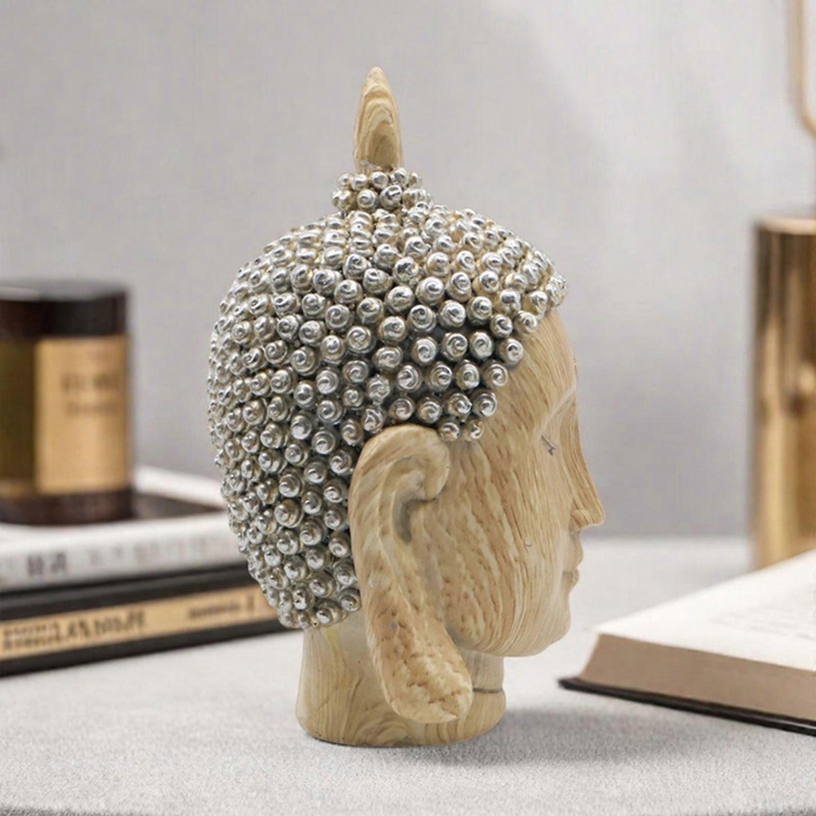 Compactly Resin Shakyamuni Buddhas Sculpture Buddhas Head Statue for Home Decors for Creating Serenes Environment  Light Wood Grain