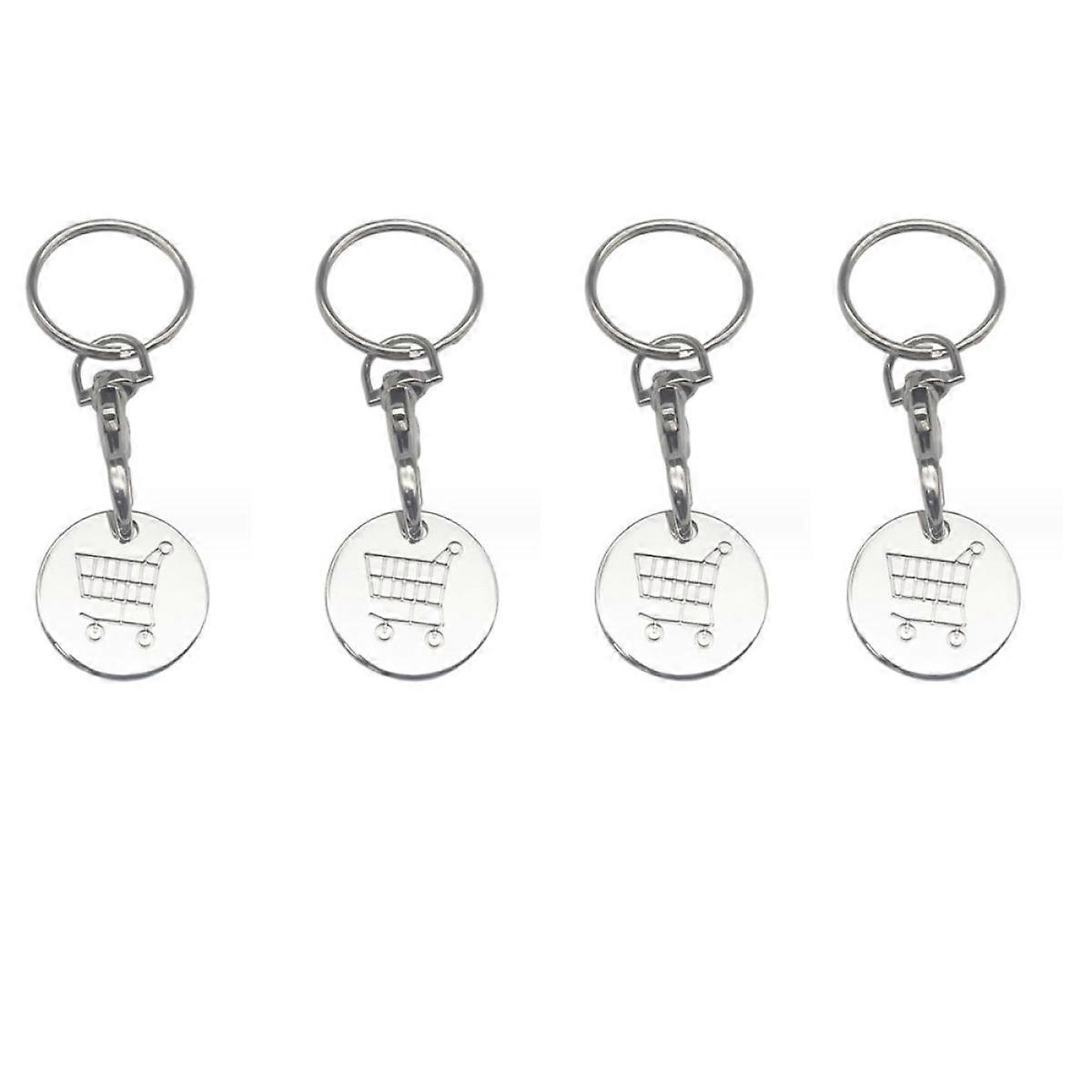 4 trolley coin keyring set, shopping cart token keyring, supermarket shopping cart token, metal trolley token