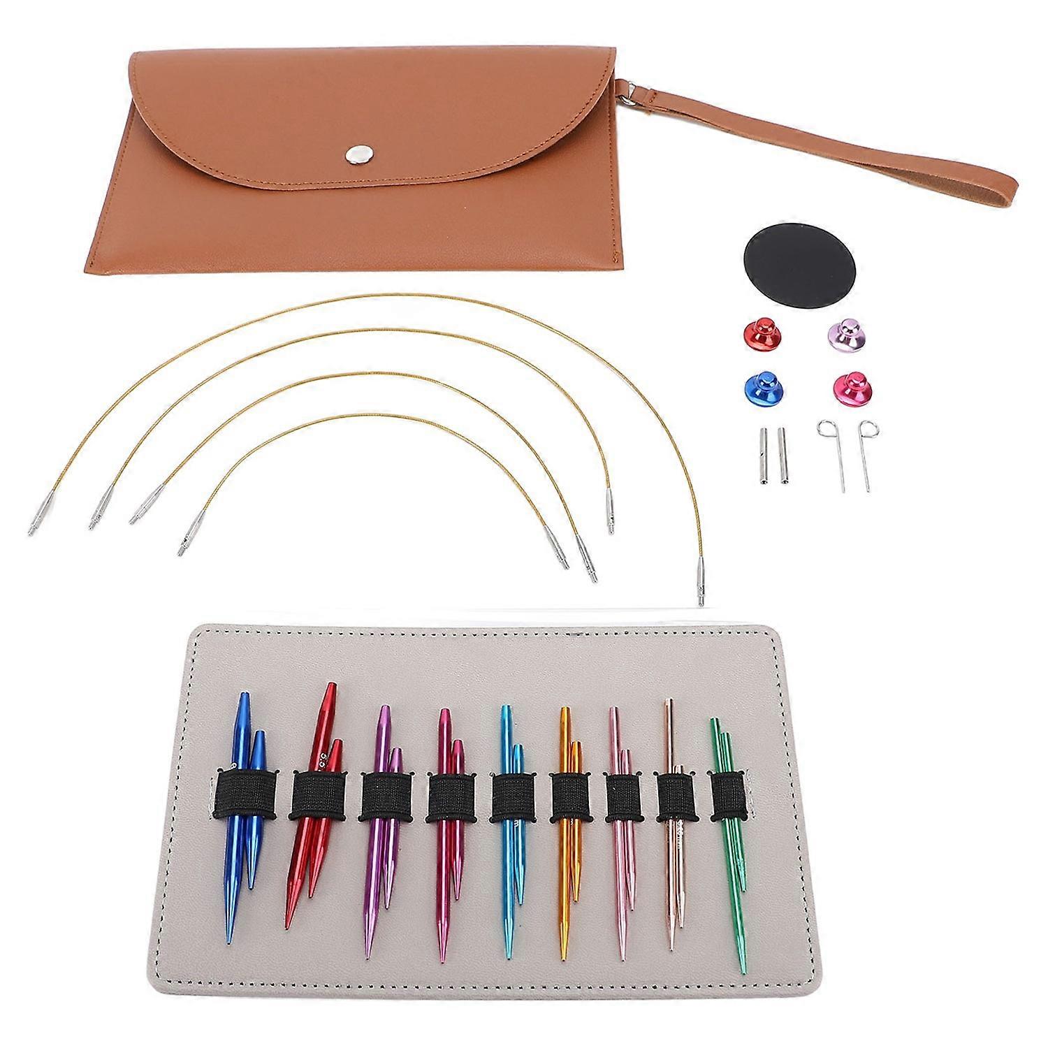 9 Pairs Circular Knitting Needle Set Interchangeable with Case Stainless Steel for Beginners Stitchi