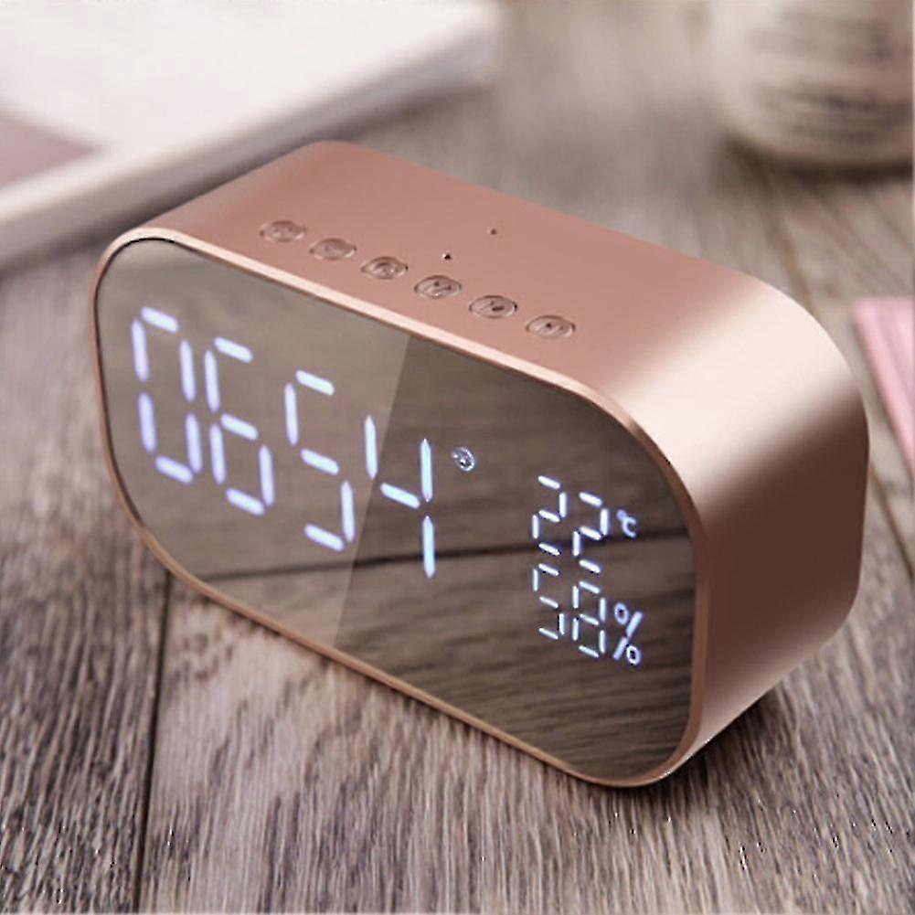 Decoration Metal Alarm Clock Wireless Led Dual Speaker Mirror Surface Bluetooth