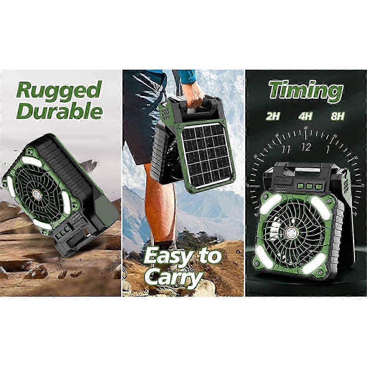 Solar Powered Camping Fan with LED Lantern 4 Speeds 90 Folding Portable ...