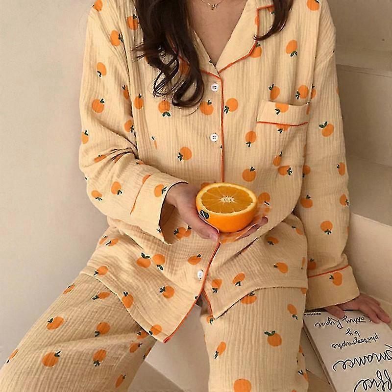 Soft Cotton Kawaii Oranges Tryck långärmad pyjamas set