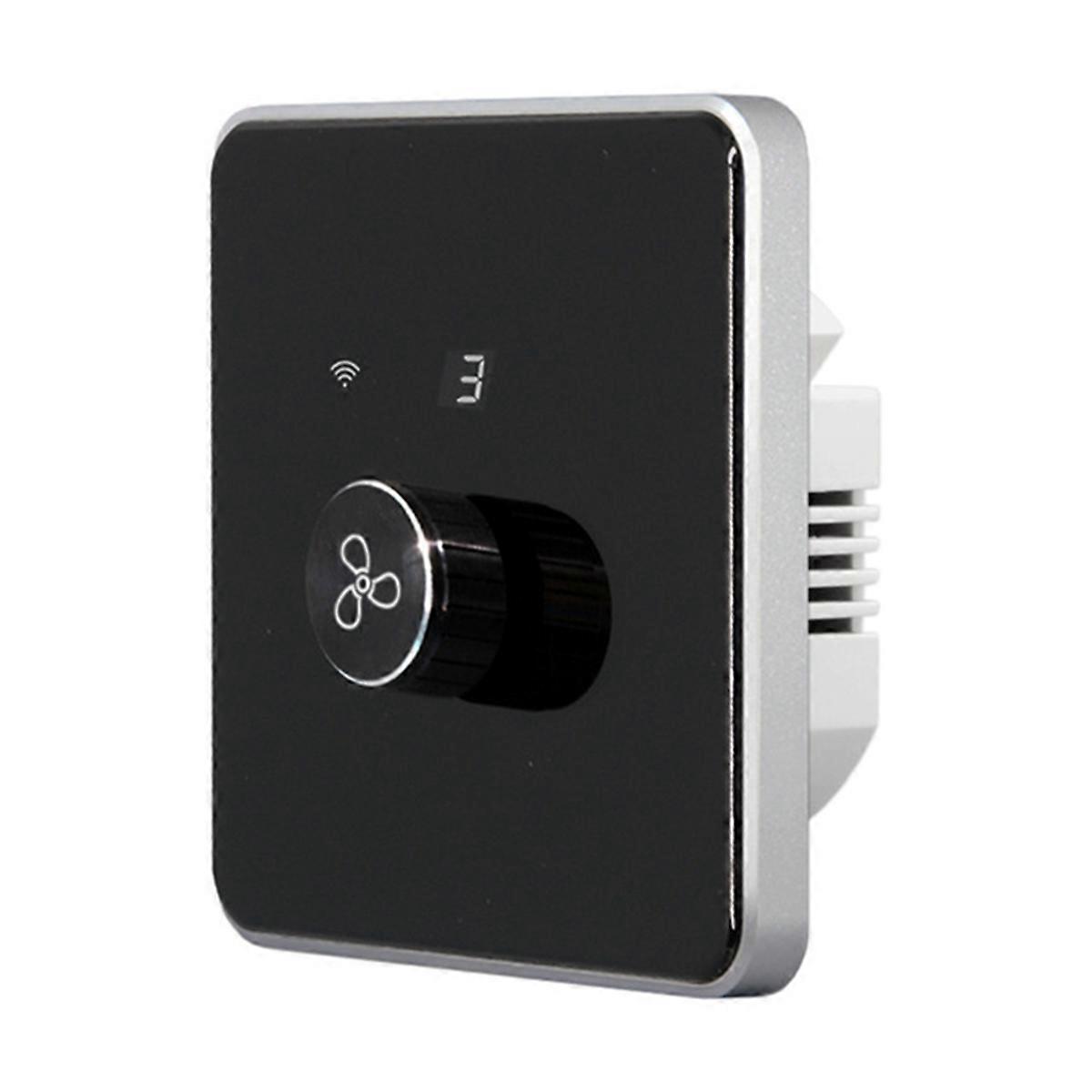 Smart Wifi Fan Switch 5 Speed Control EU Ceiling Fan Rotary/Knob Switches Tuya Remote for Home(Black)