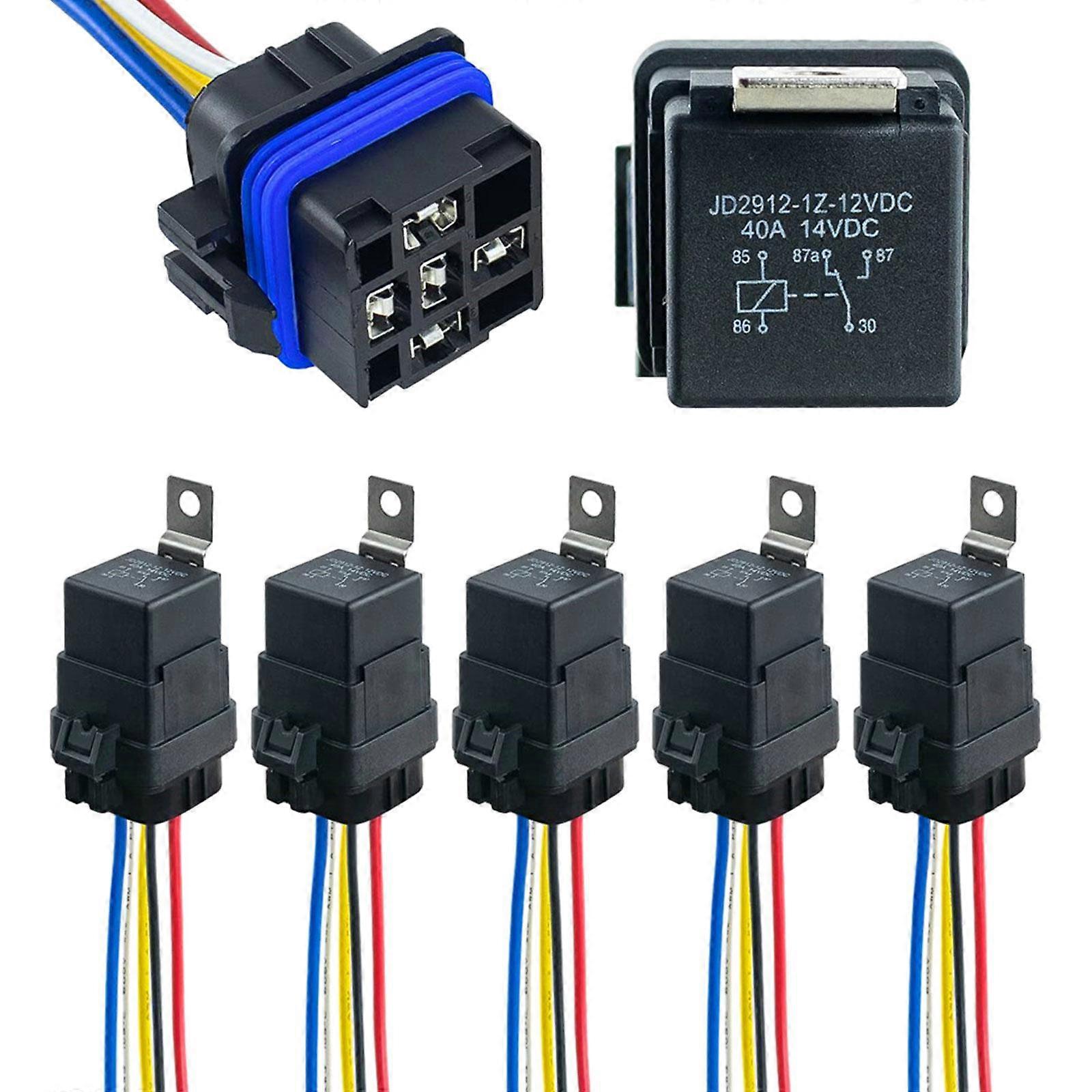 5Pcs Waterproof Relay with Harness Tinned Copper Wires Assembly Easy to Use