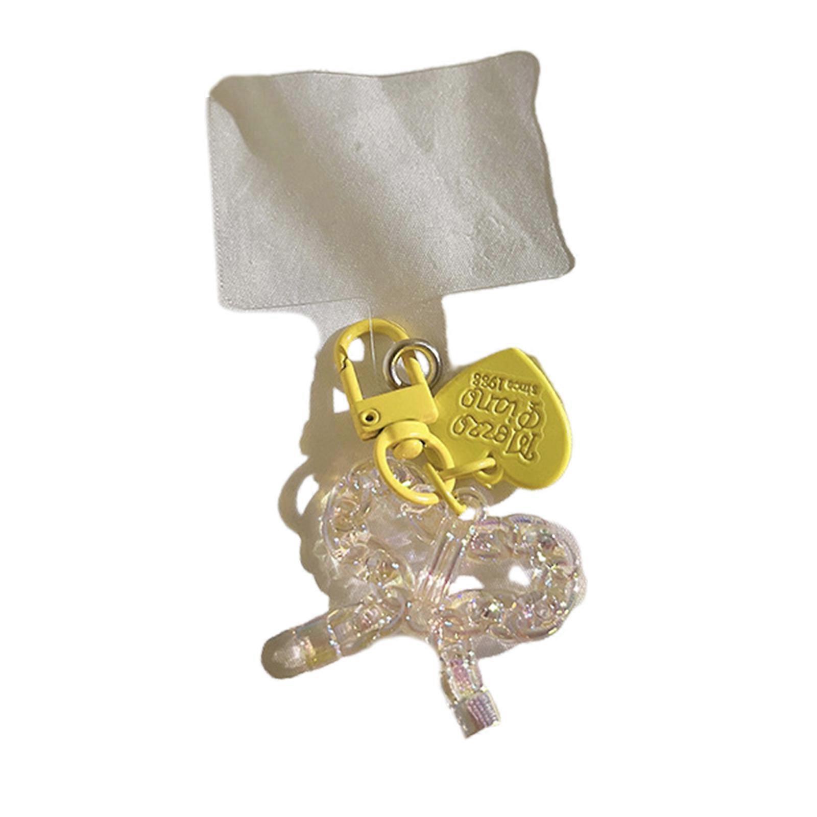 Eye Catching Keychain Candy Color Bowknot Pendant Keyring Heart Sign with Clip Key Chains Portable Keyrings Ornament  Yellow