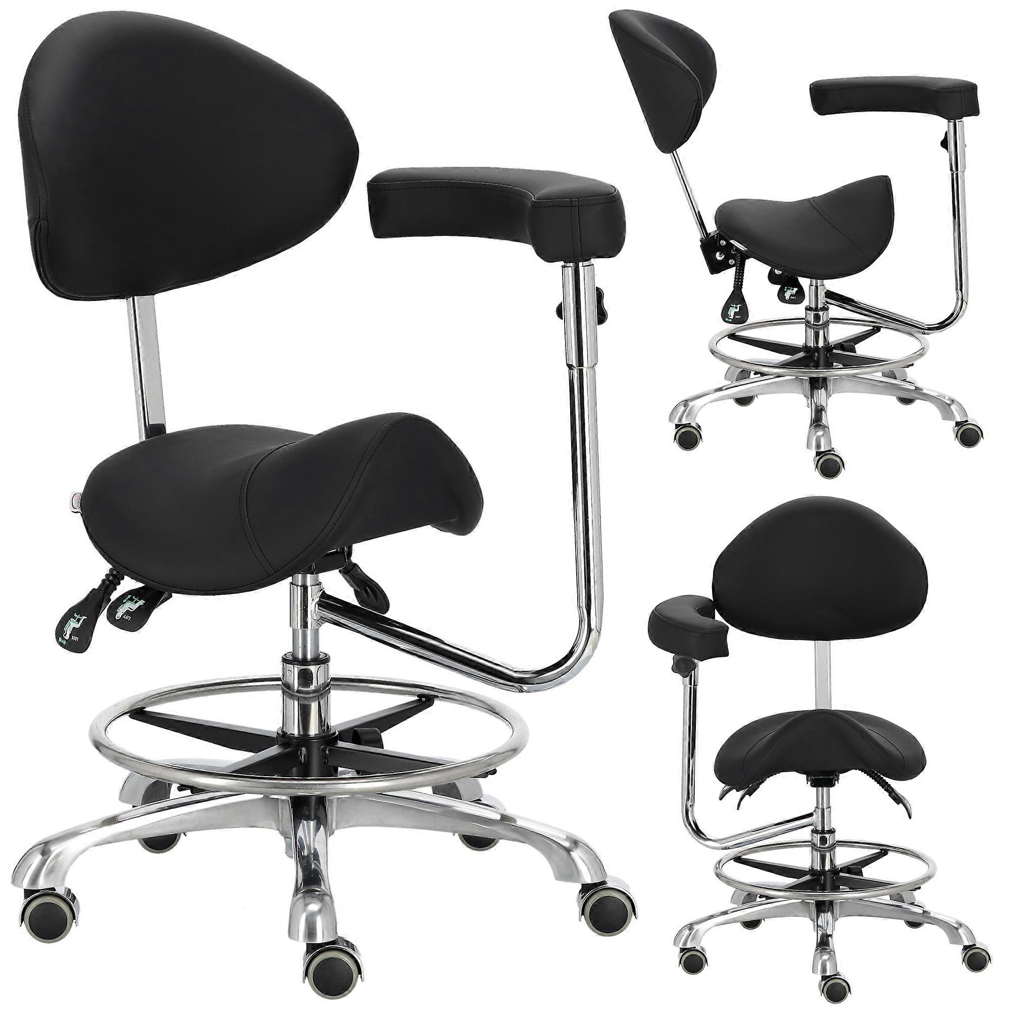 Taboret kosmetyczny fryzjerski siodło z oparciem i podłokietnikiem krzesło hoker SPA mobilny