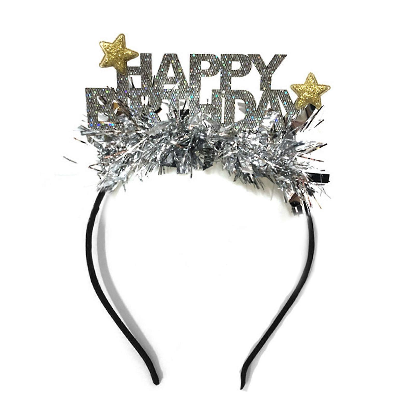 Tinsel HAPPY BIRTHDAY Hair Accessories Adult Teens Celebration Party Hairband Shinning Headbands Colorful Hair Hoop Silver