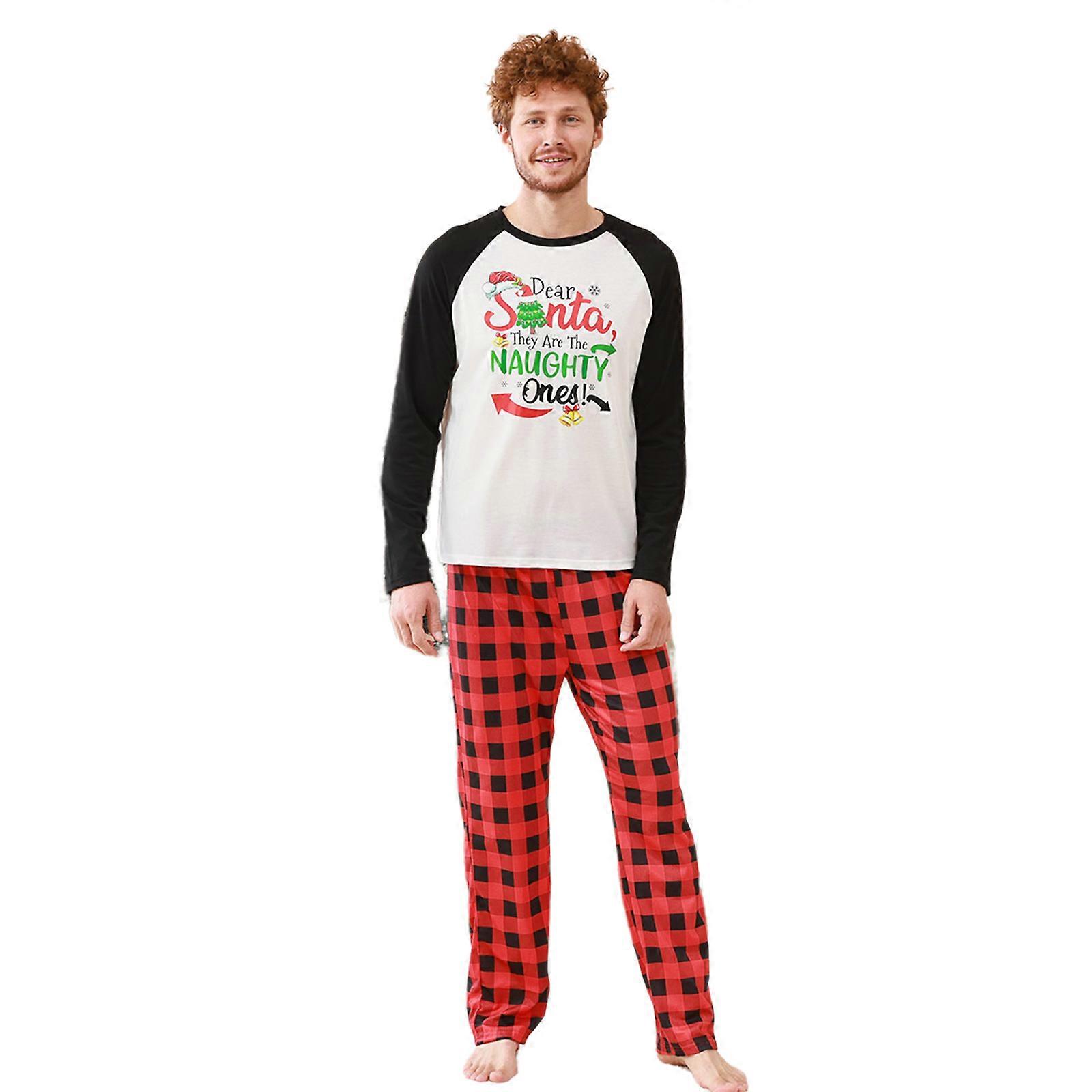 Noel Mektubu Baskı ve Kareli Pijama Pamuk Pijama Seti Anne Baba Çocuk Ev ve Eğlence Giyim Giyim