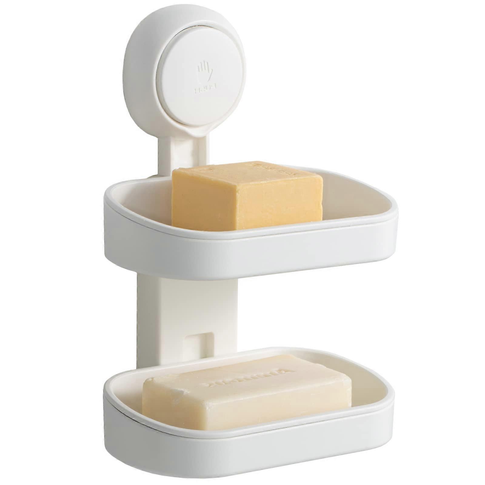Double Layer Soap Dish Holder with Suction Cup for Wall Mount, Self-Draining, Removable, Strong Suction Power