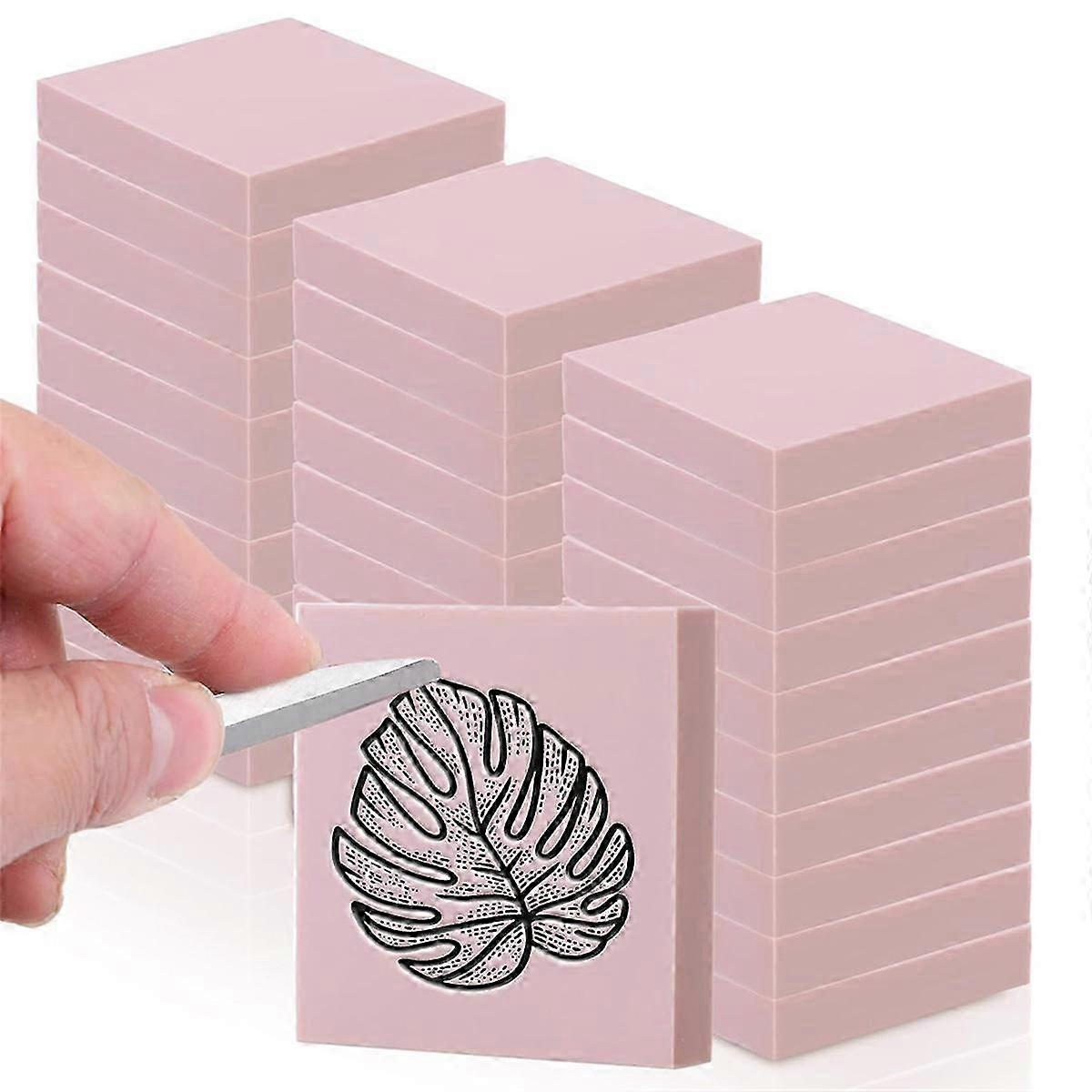 Rubber Carving Blocks, 2 X 2 Inches, 30 Pieces, Pink, for Printmaking and Stamp Making
