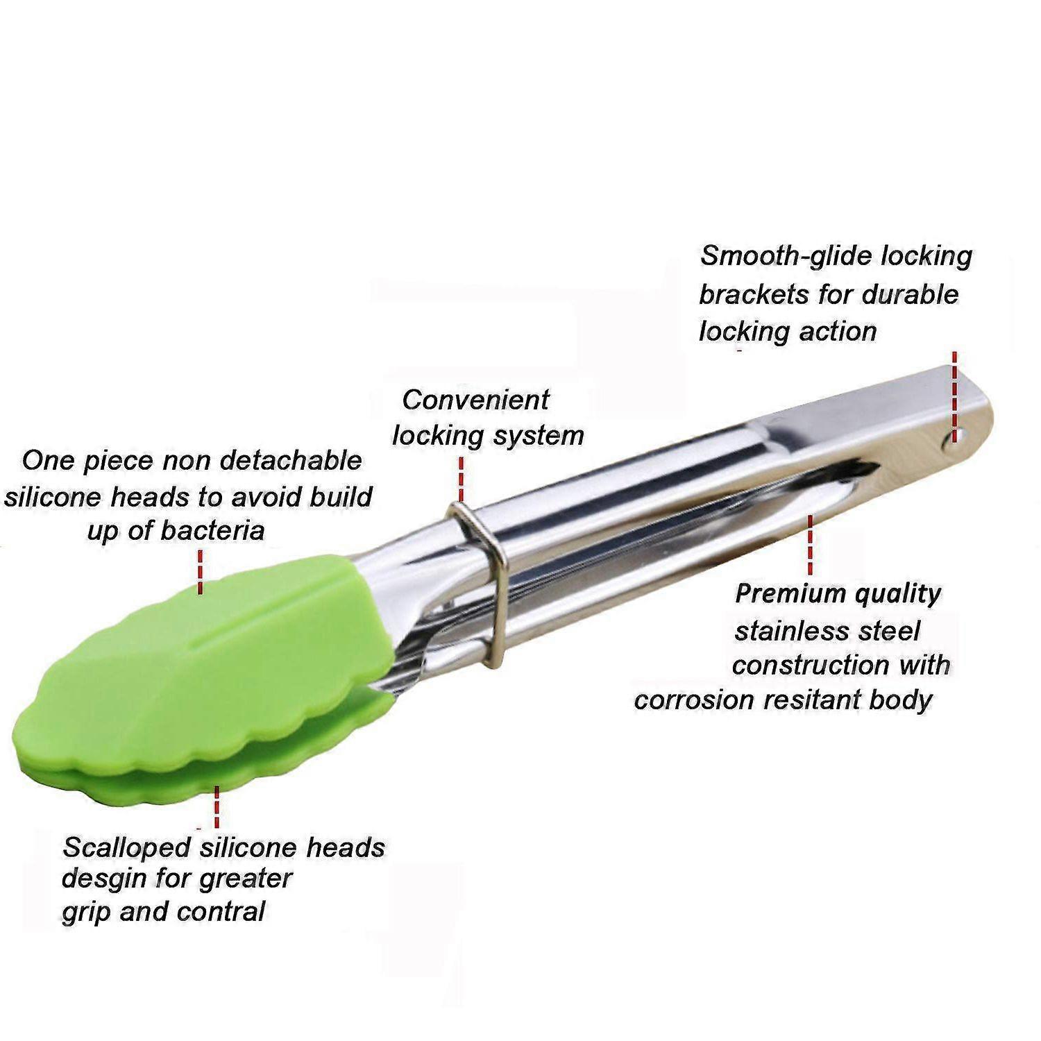 7" Silicone Cooking Tongs, Set of 3, Ideal for Grilling, Salads, Grilling, Frying and Cooking, Green