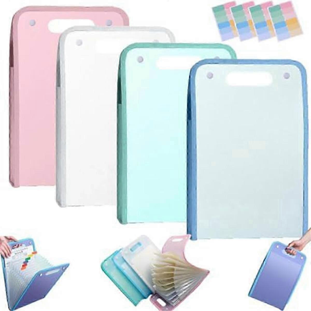 4PCS Extended Waterproof Folder, Vertical File Manager with Handle 13 Pocket A4 MultiPage Portable Office Folders E