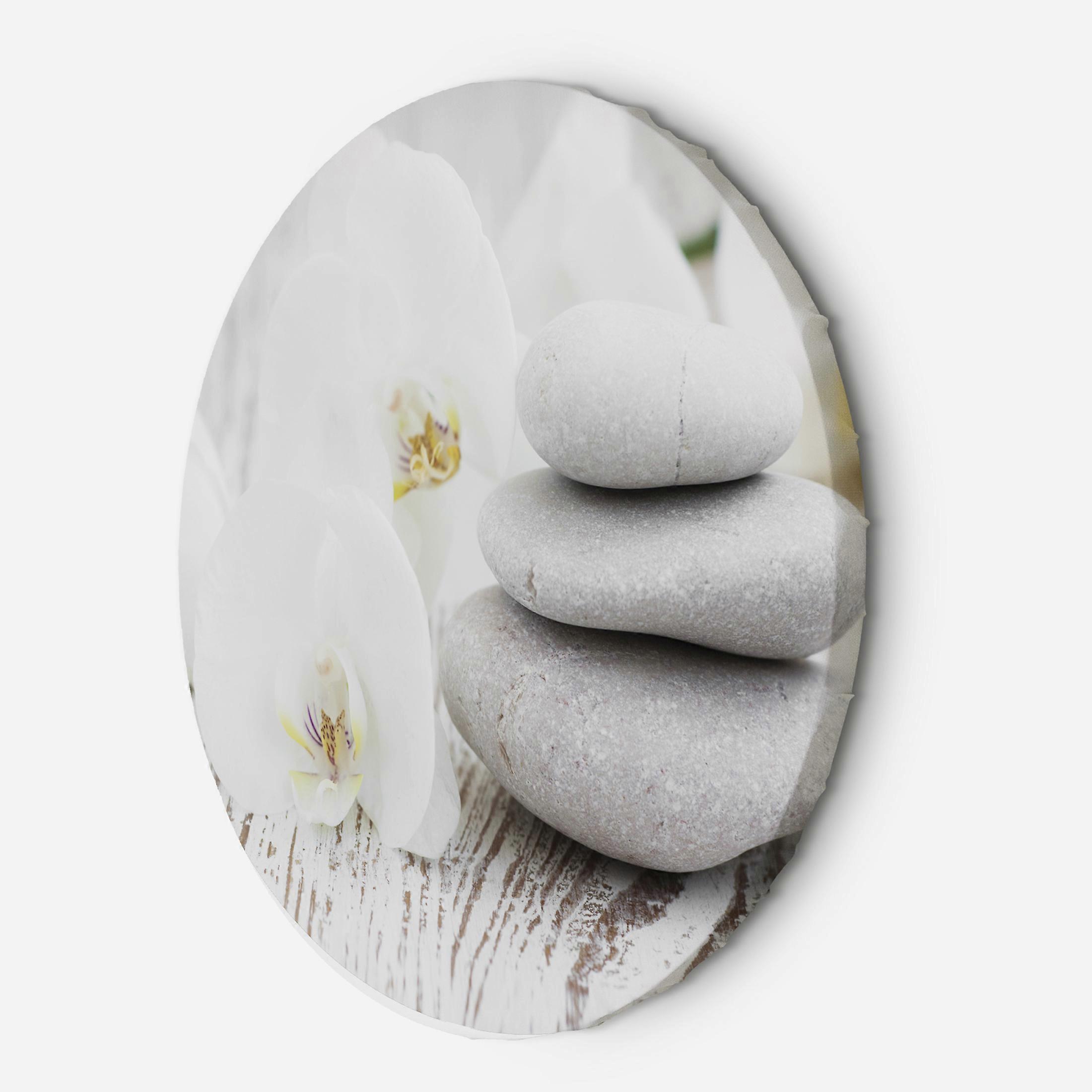 Fotobehang, Witte orchidee en stenen - 60x60