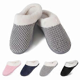 Pantoffels voor dames, warm traagschuim, antislip huisschoenen, comfortabele katoenen pantoffels, huiskamerschoenen, binnen en buiten (grijs)