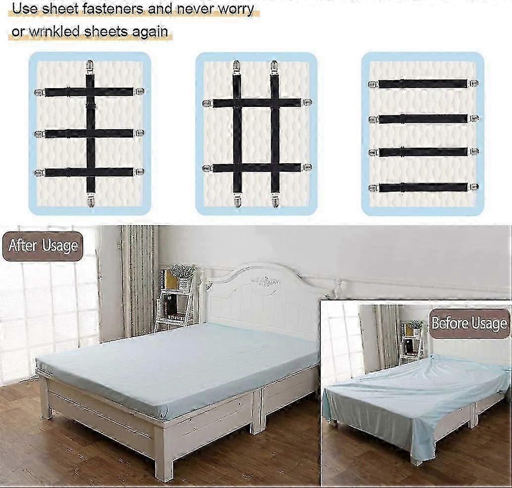 Adjustable Bed Sheet Straps Clips, Elastic Mattress Sheet Fasteners Holder And Suspenders, Grippers To Hold Sheet, Mattress, Sofa, Couch, Table Cloth