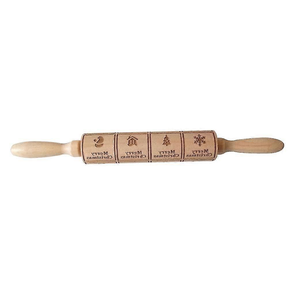 Wood Embossing Engraved Rolling Pin For Cookie Dough Baking Tool Xmas Multi 1