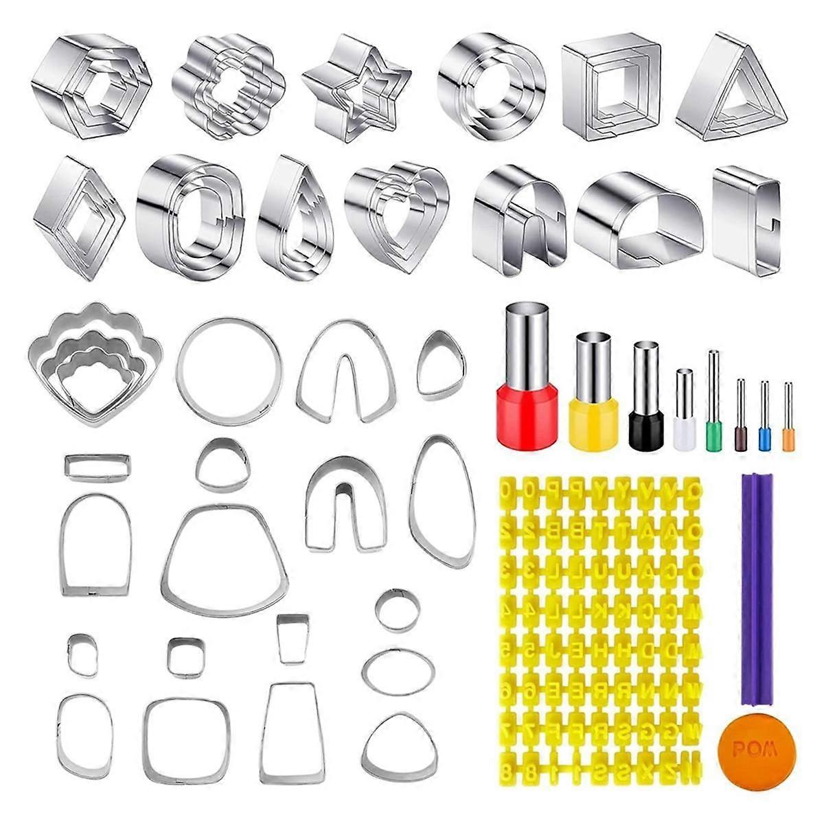 60 Pcs Clay Tools Set,Polymer Clay Cutters for Earring Making, 51 Shapes Stainless Steel Clay Cutters