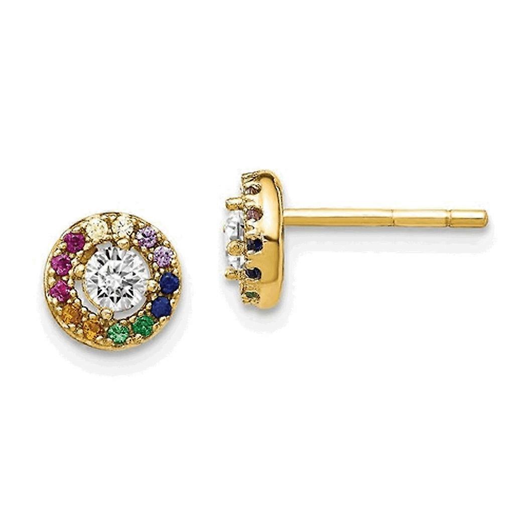 925 Sterling Silver 14k Plated Colorful Cubic Zirconia Clear-Cubic-Zirconia Circle Post Earrings 6.4x6.35mm Wide Stud Ea