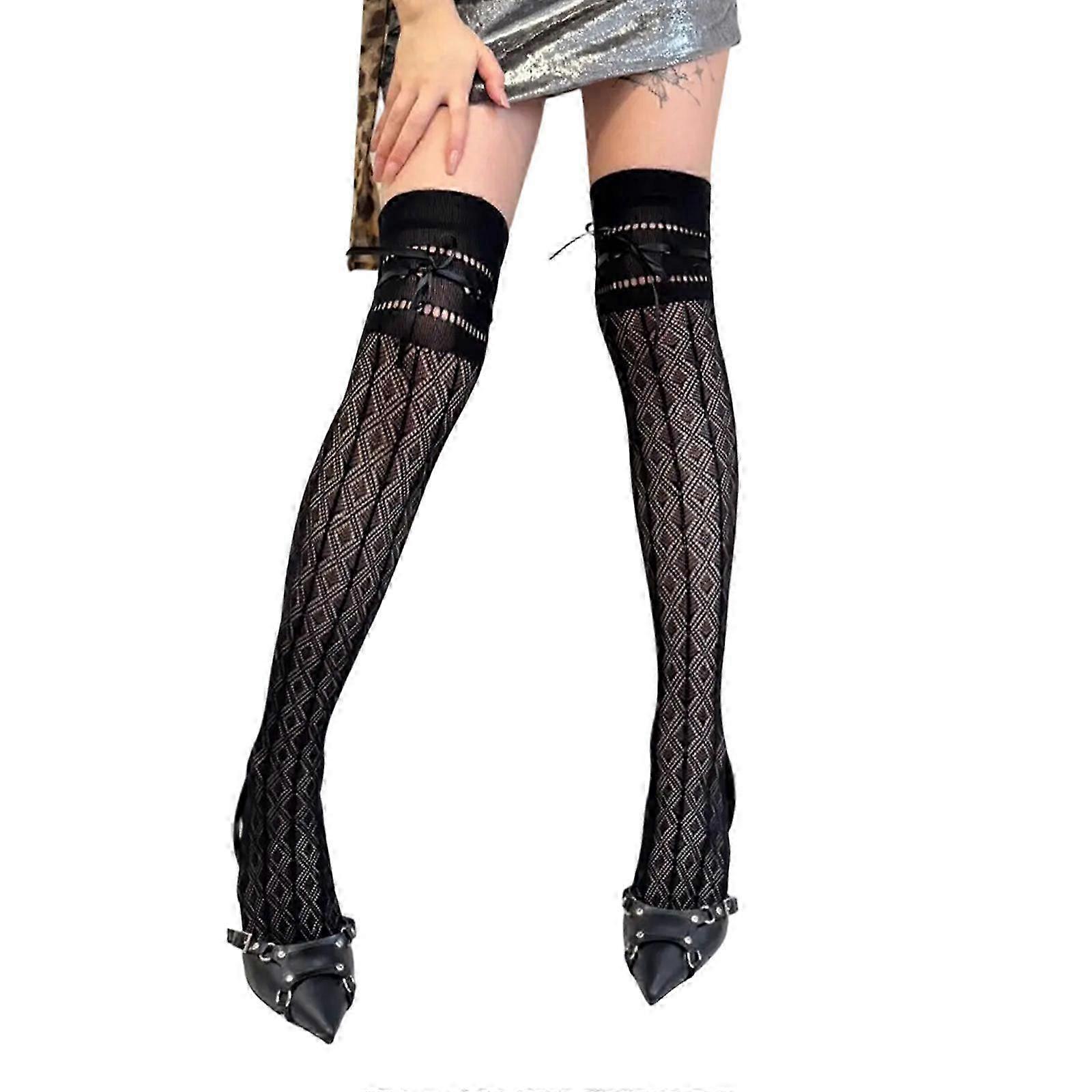 Bas résille à motifs Bas hauts de cuisse pour femme Lacets de ballet jusqu’au genou Chaussettes Aucun Dérapant Chaussette Blanc