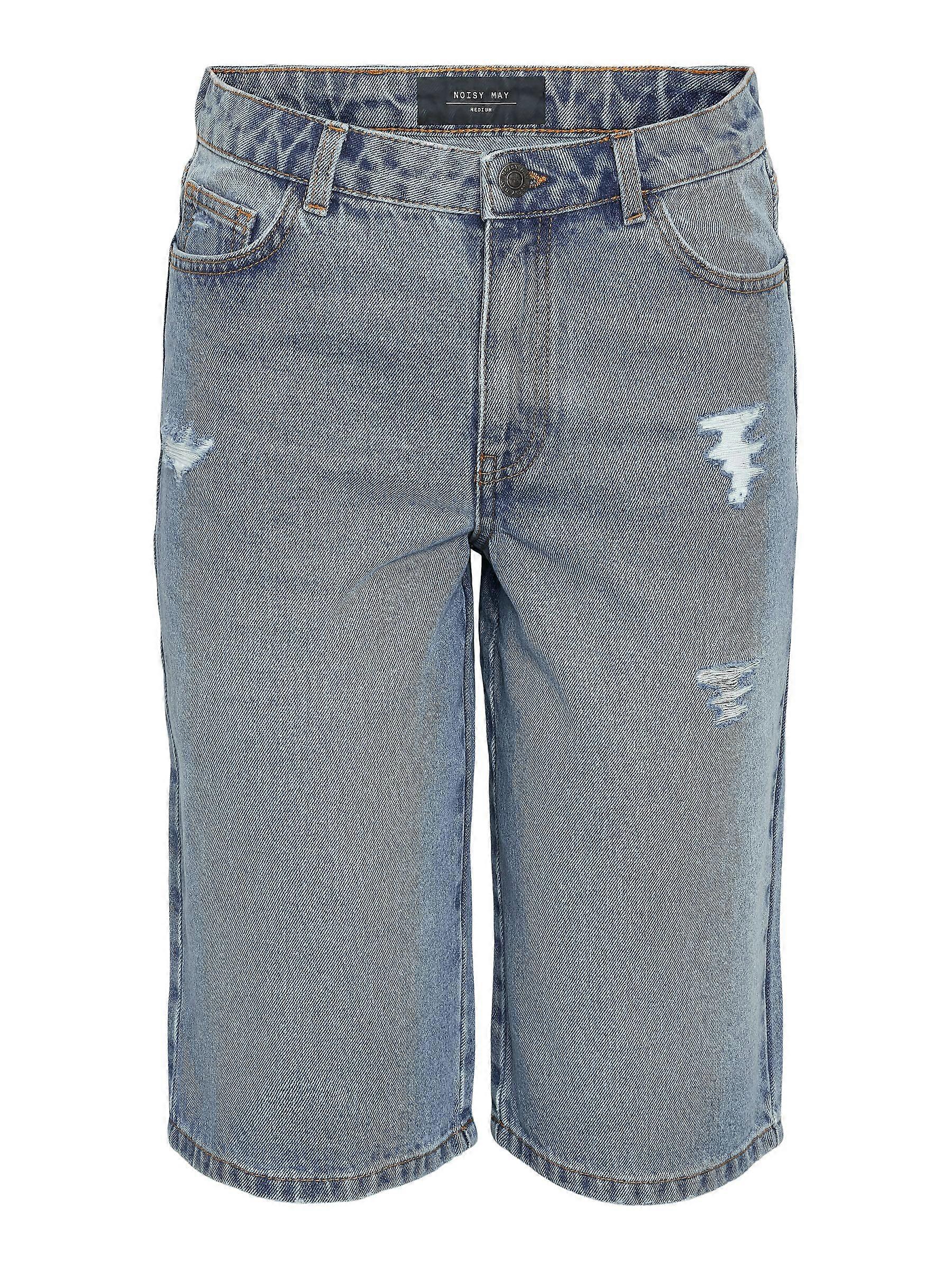 Noisy May Women's Denim Shorts Bermuda Style with Rips and Label Patch