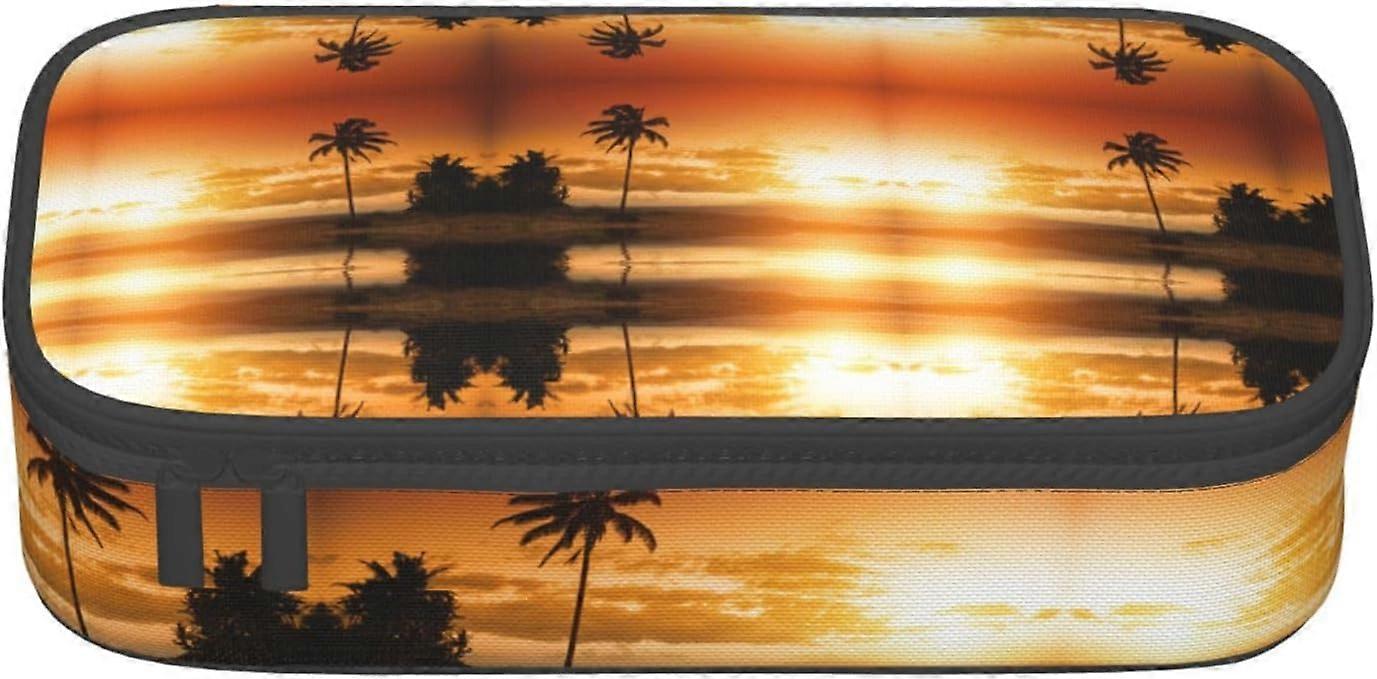 Palm Tree Sunset Durable Large Capacity Pencil Case with Multiple Compartments